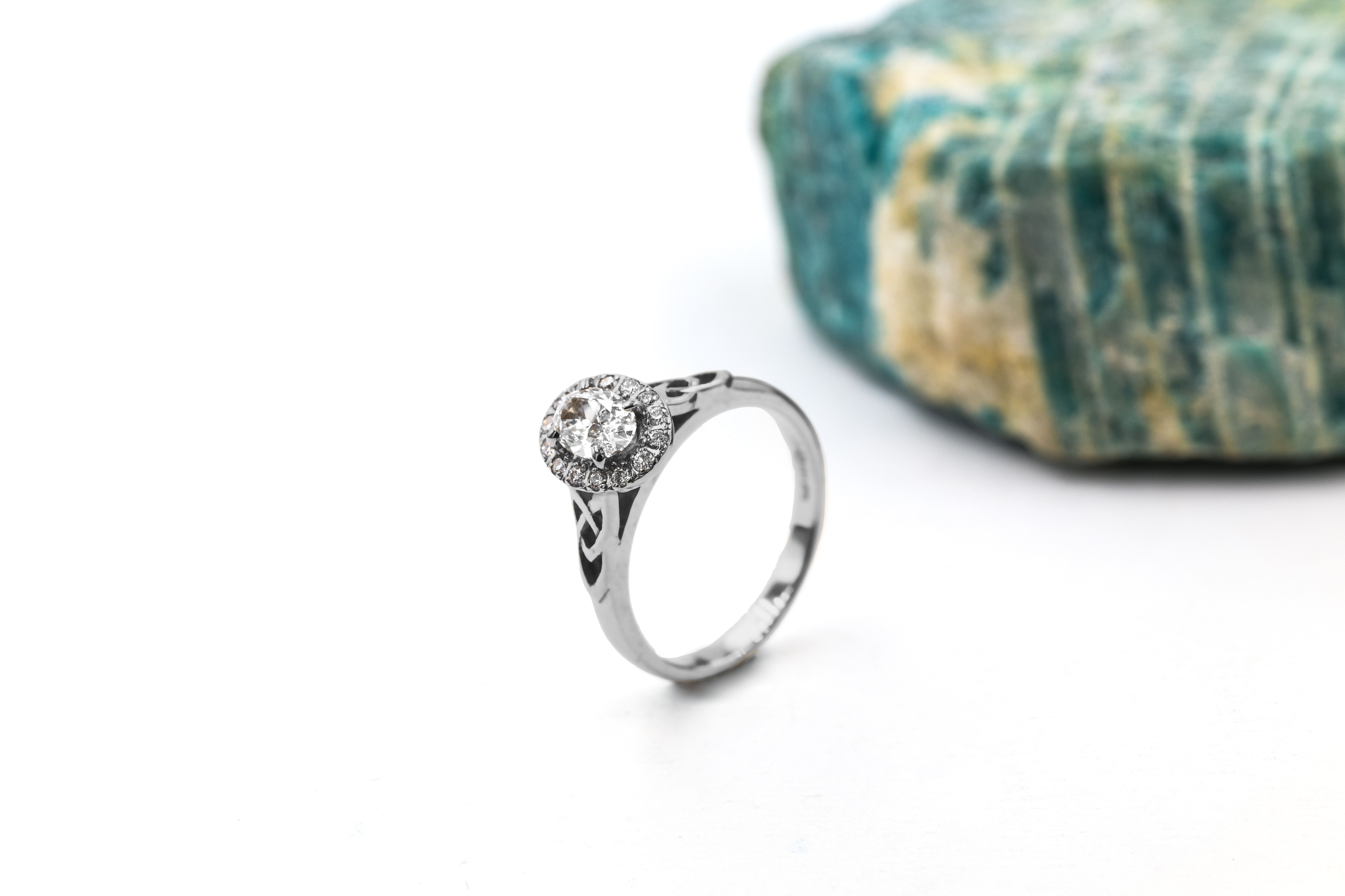 Womens Trinity Knot Engagement Ring in Platinum 950. Side View.