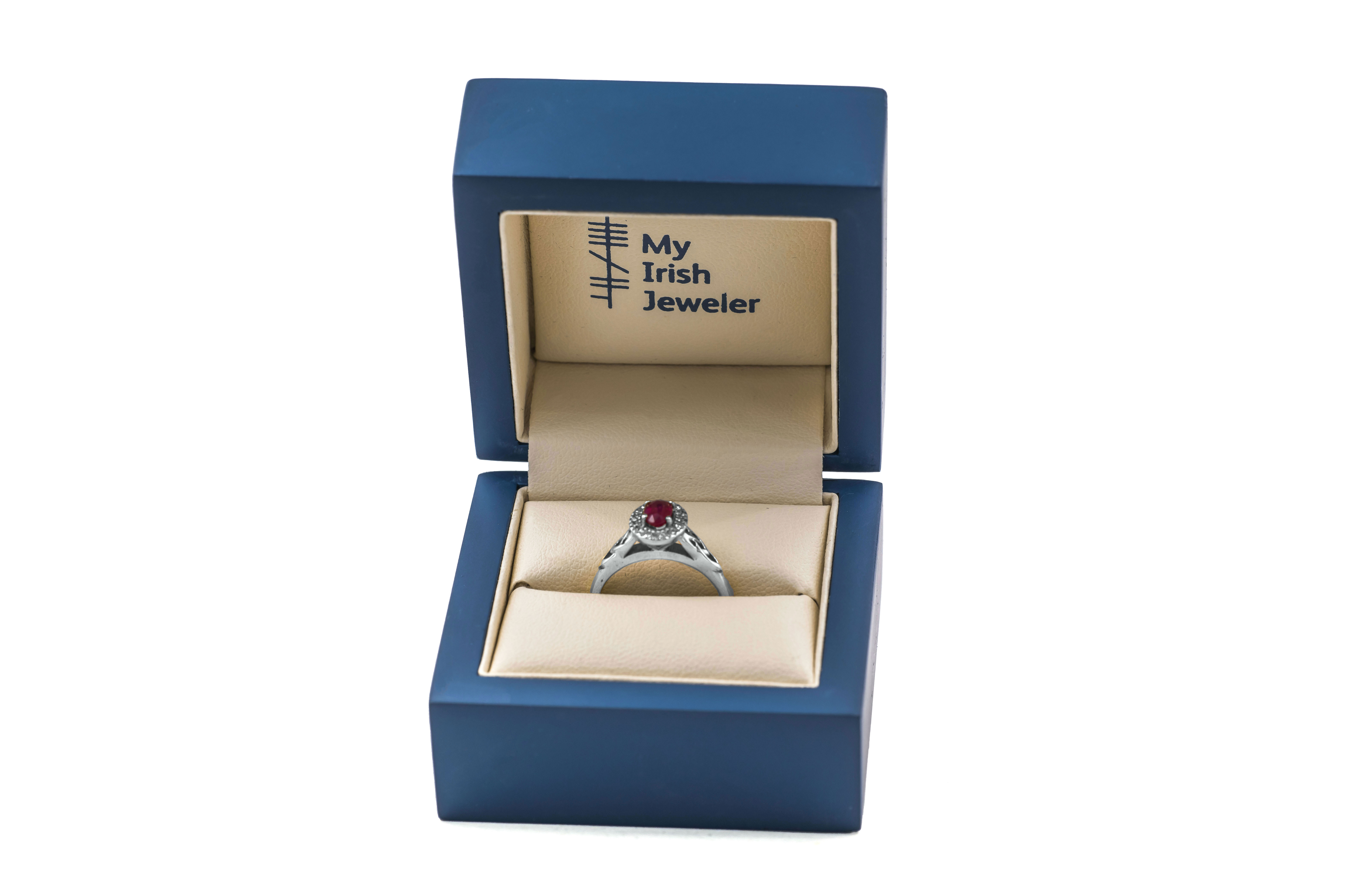 Womens Trinity Knot & Celtic Knot 0.50ct Natural Ruby Ring in Real 18K White Gold. In Luxury Packaging.