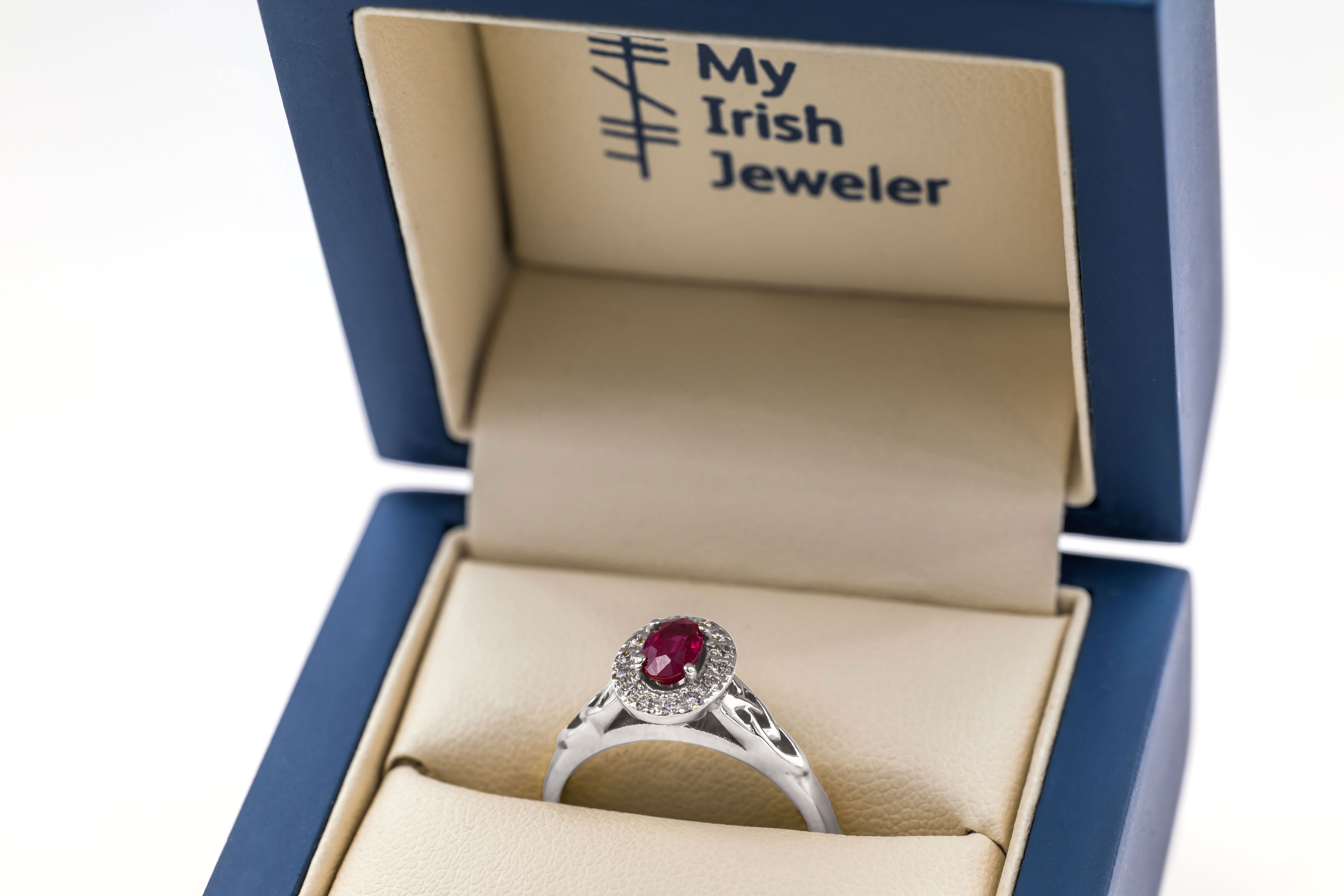 Womens Trinity Knot & Celtic Knot 0.50ct Natural Ruby Ring in White Gold. In Luxury Packaging.