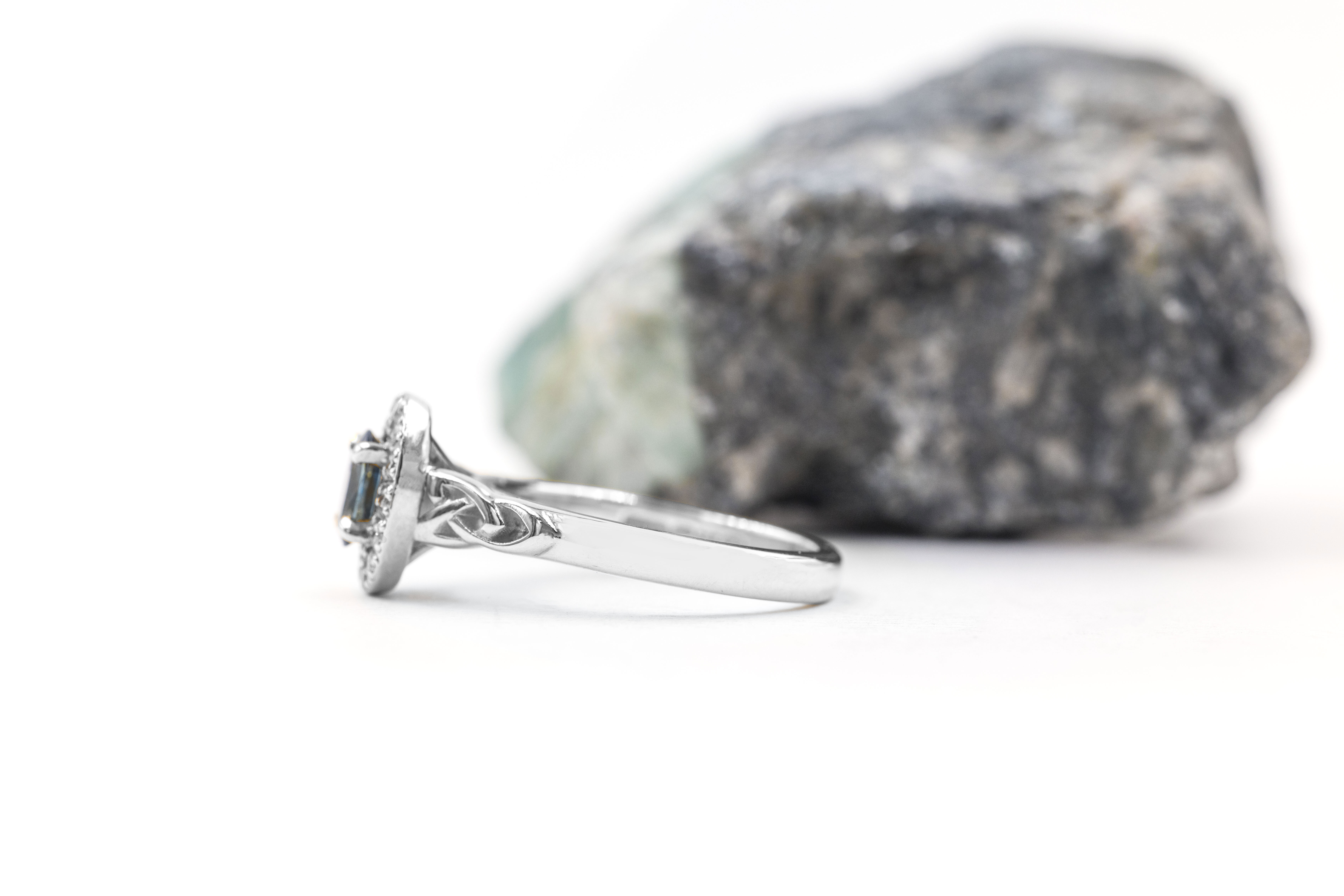 Authentic Platinum 950 Trinity Knot & Celtic Knot 0.50ct Natural Sapphire Ring For Women. Side View.