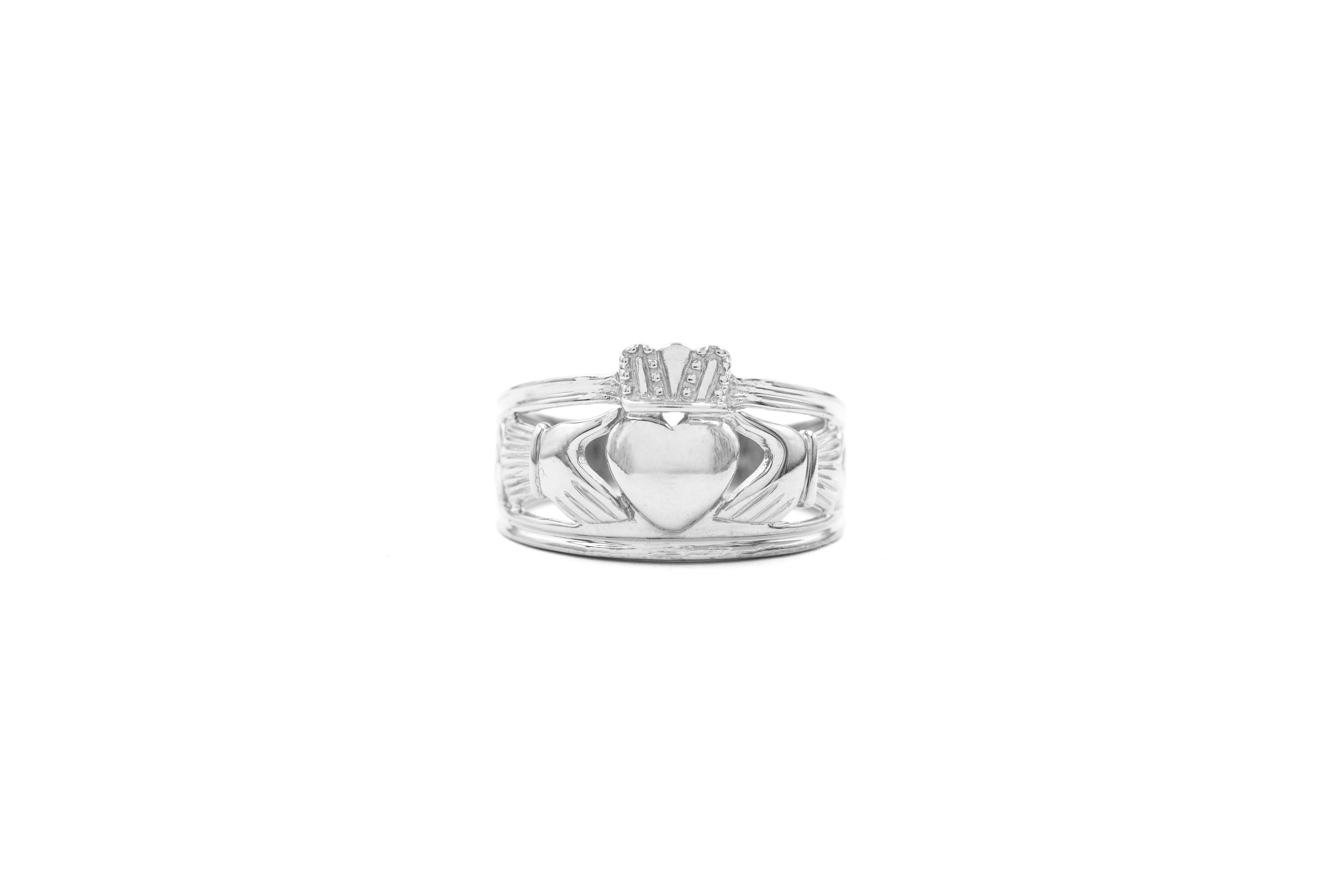 Real 9K White Gold Claddagh Ring For Men