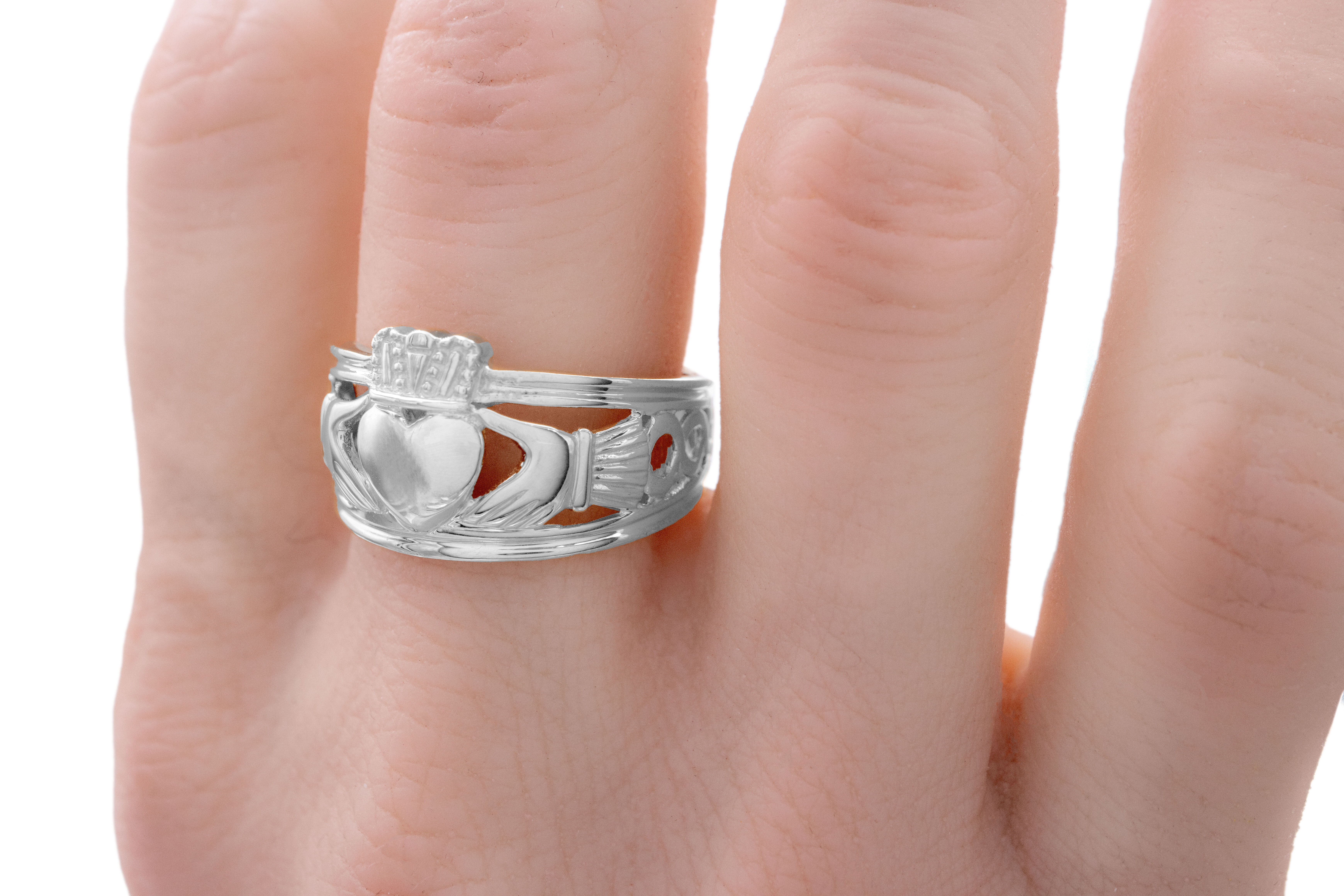 Polished 9K White Gold Claddagh Gift Set - Model Photo