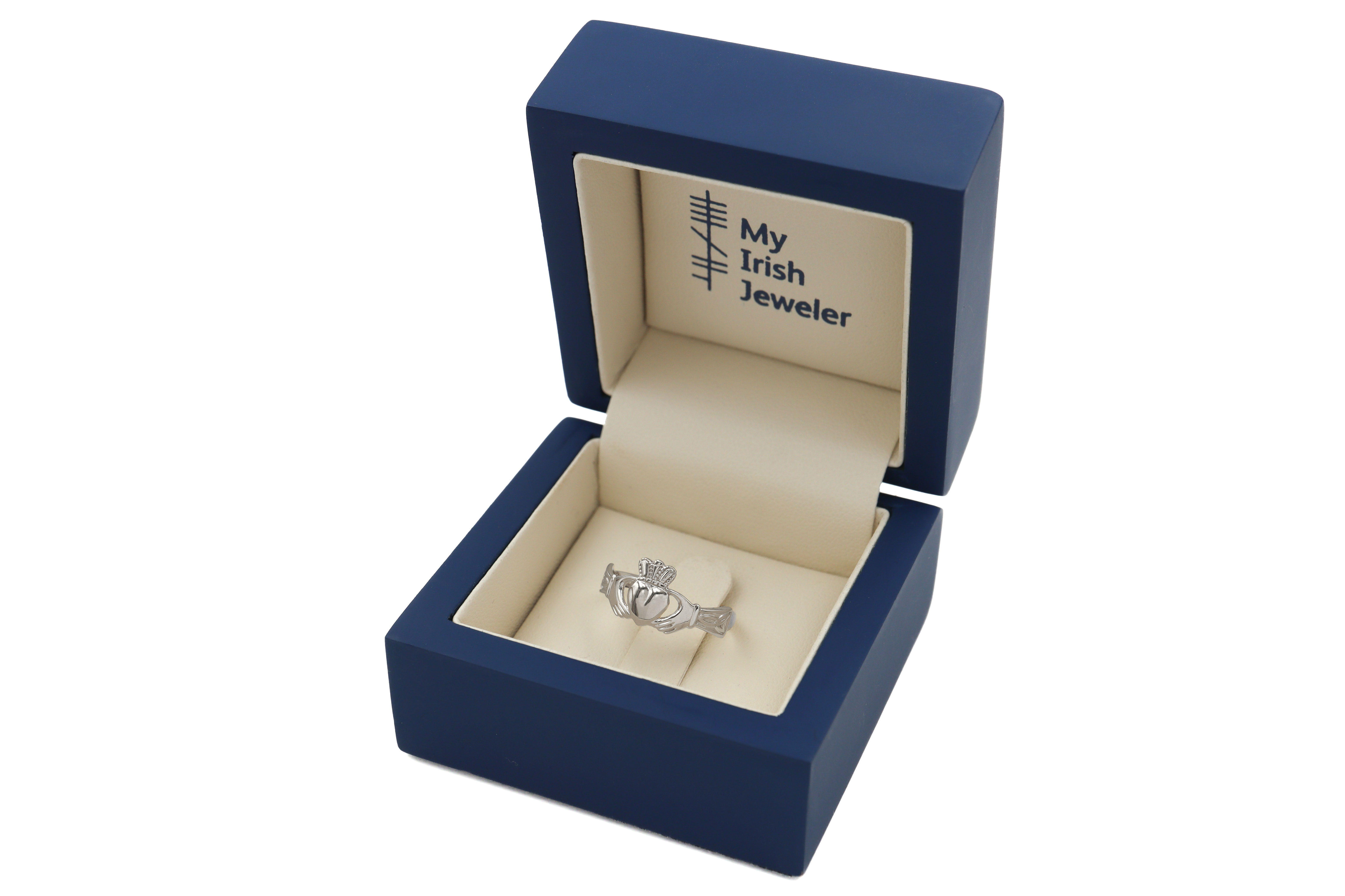 Authentic 9K White Gold Claddagh Ring For Women. In Luxury Packaging.