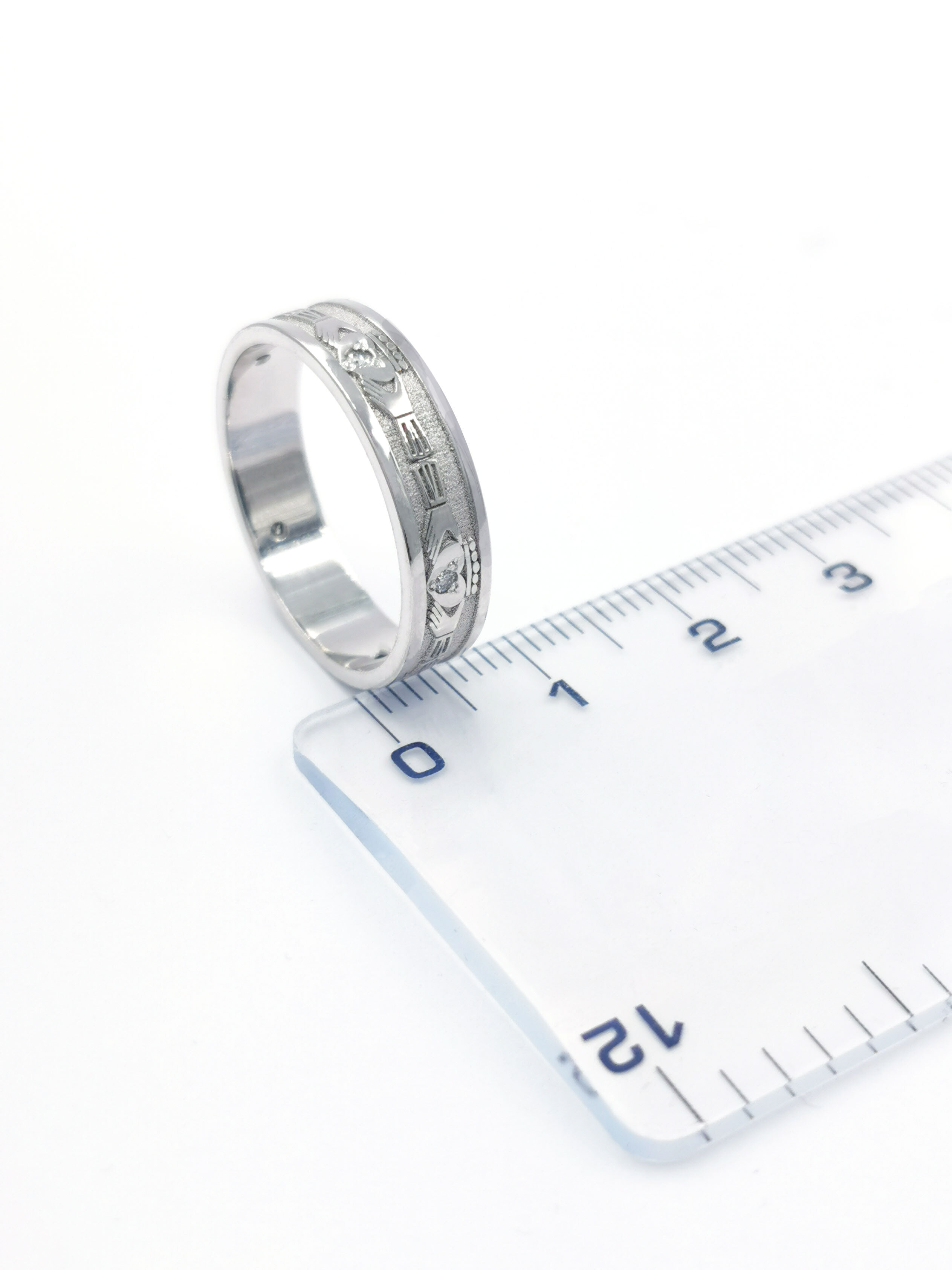 Authentic 10K White Gold Claddagh Wedding Ring For Men. Picture For Scale.