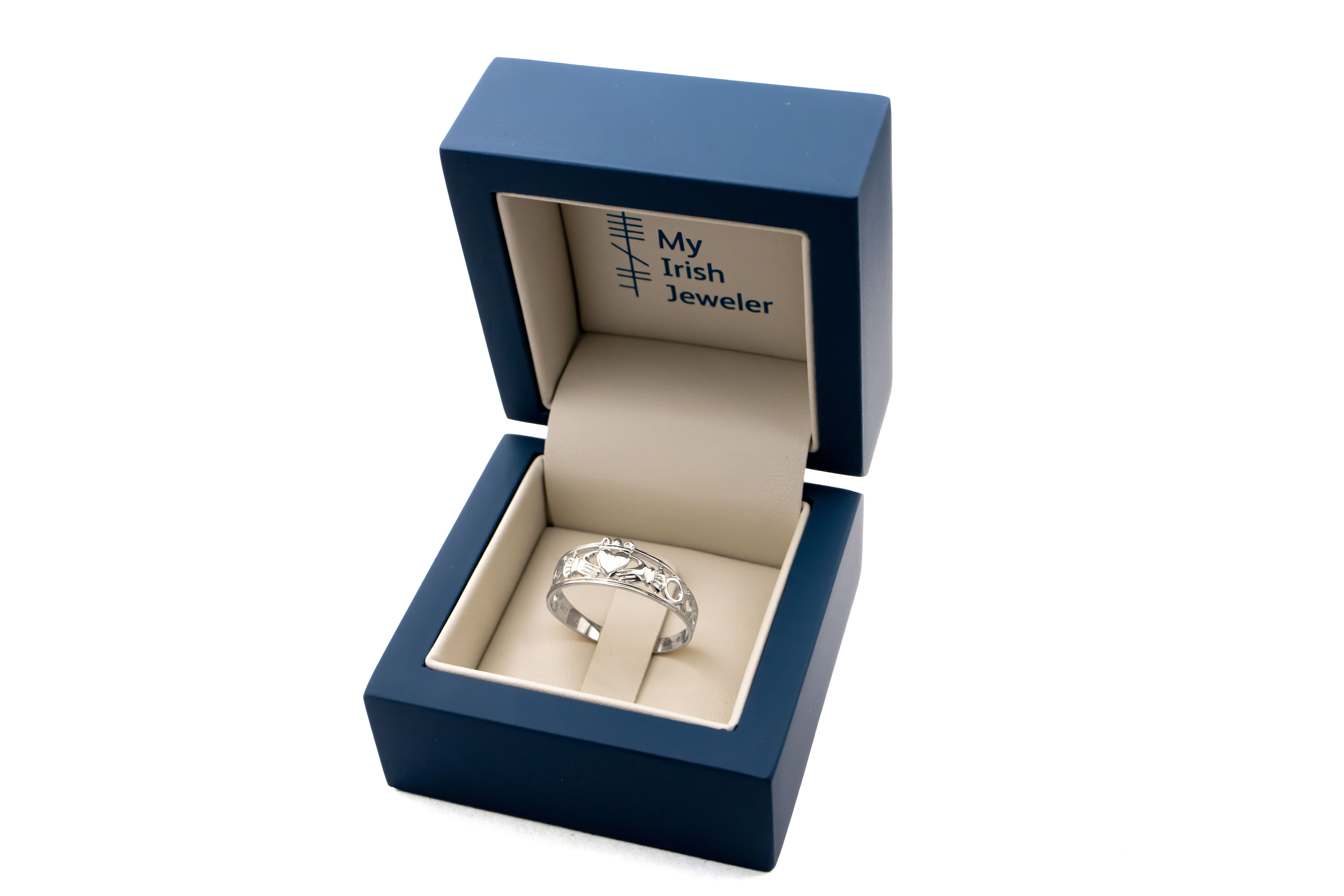 Real White Gold Claddagh Ring For Women. In Luxury Packaging.