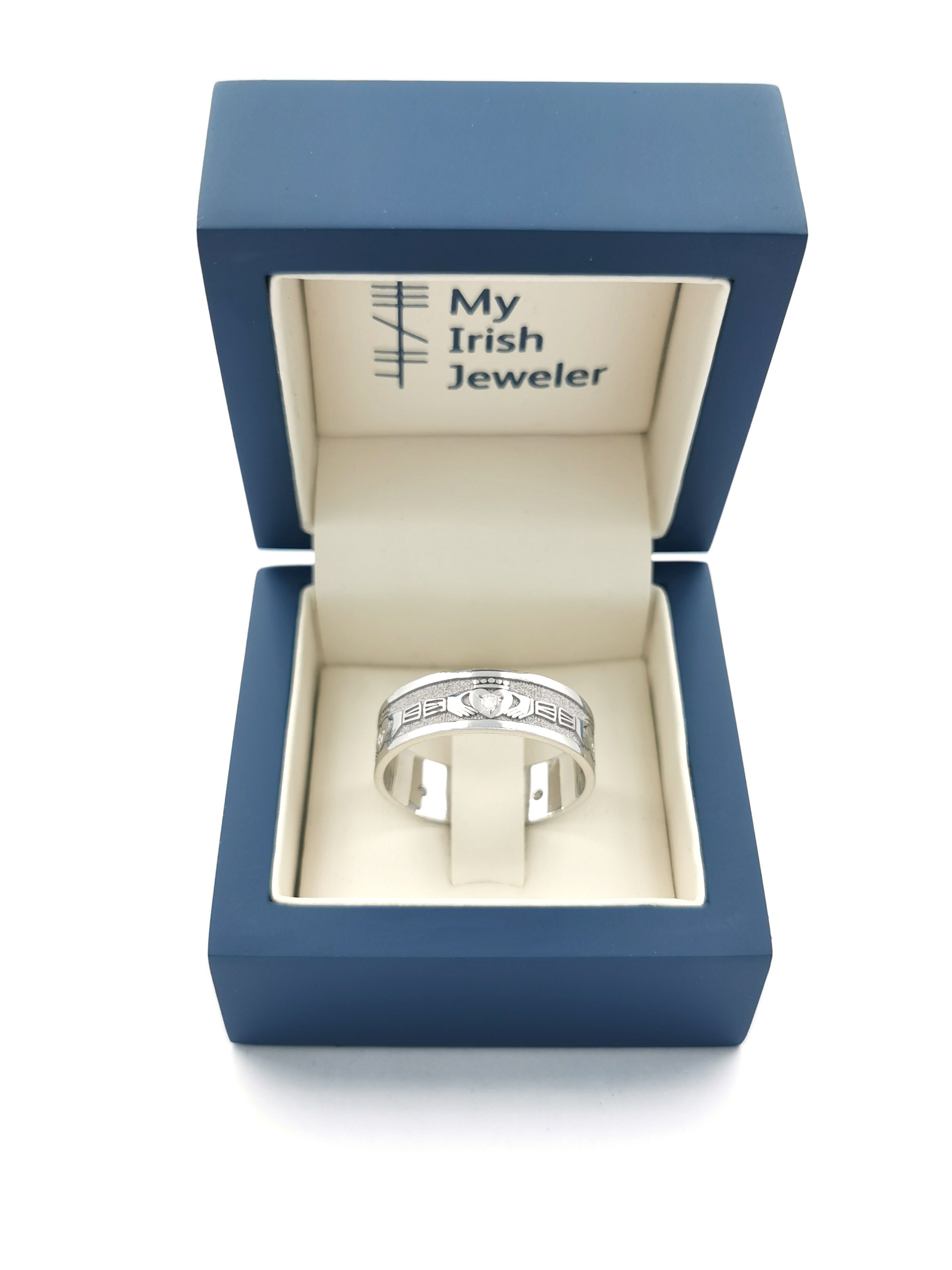 Gorgeous White Gold Claddagh Ring For Men. In Luxury Packaging.