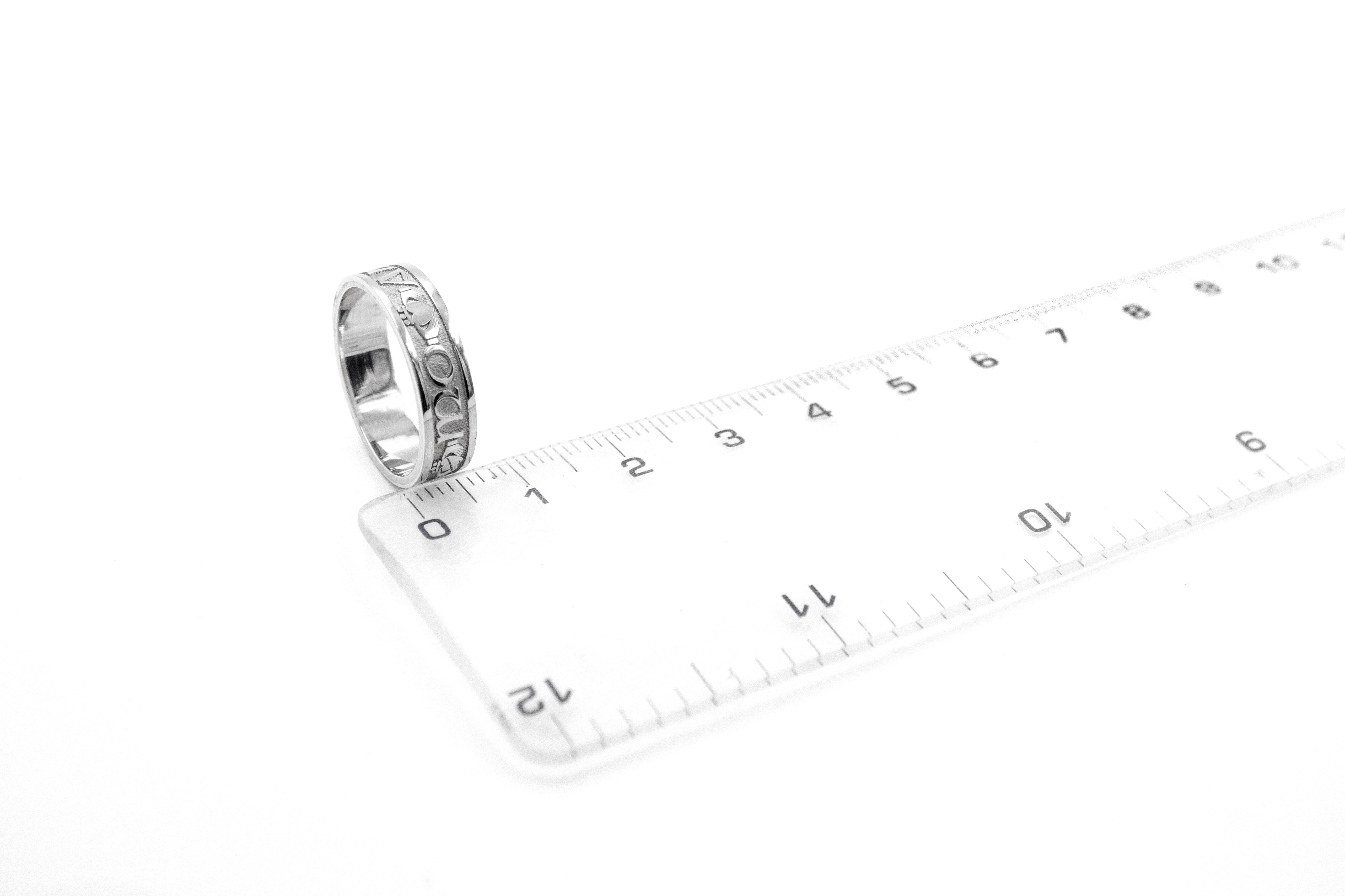 Gorgeous Sterling Silver Mo Anam Cara 5.0mm Ring For Women With a Florentine Finish. Picture For Scale.