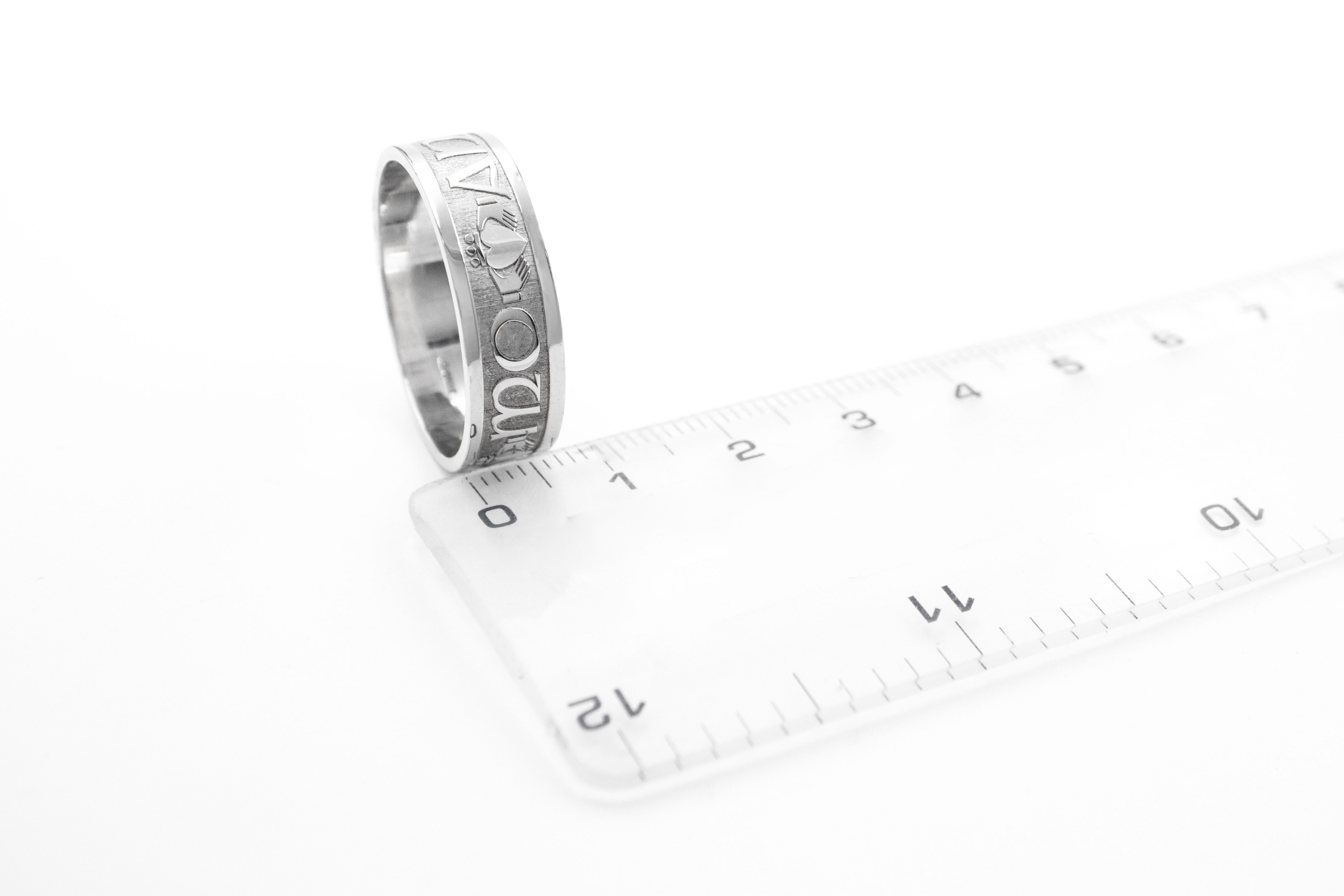 14K White Gold Mo Anam Cara 7.0mm Ring. Picture For Scale.