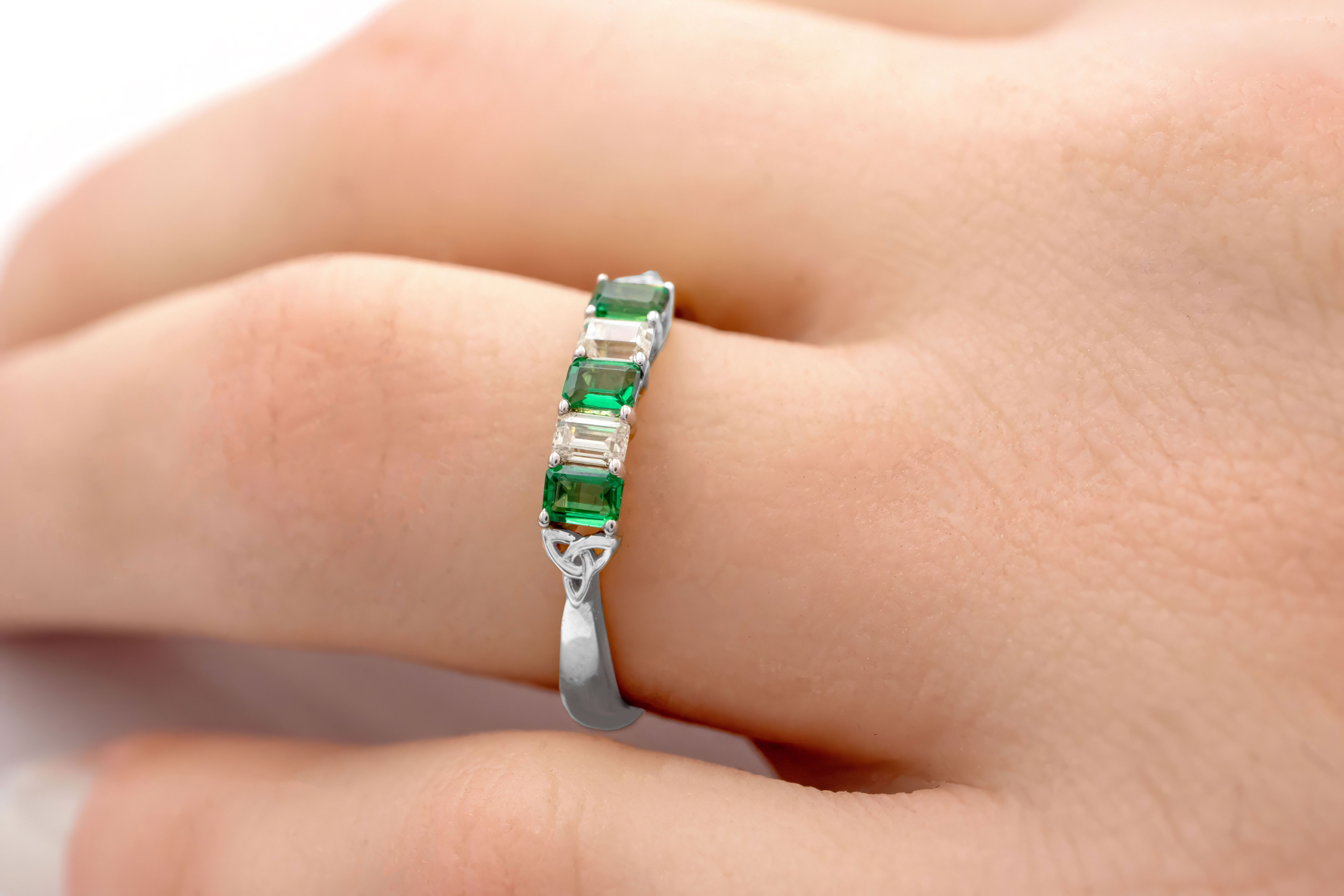 Luxurious 14K White Gold Trinity Knot Anniversary Ring For Women With a Polished Finish - Model Photo