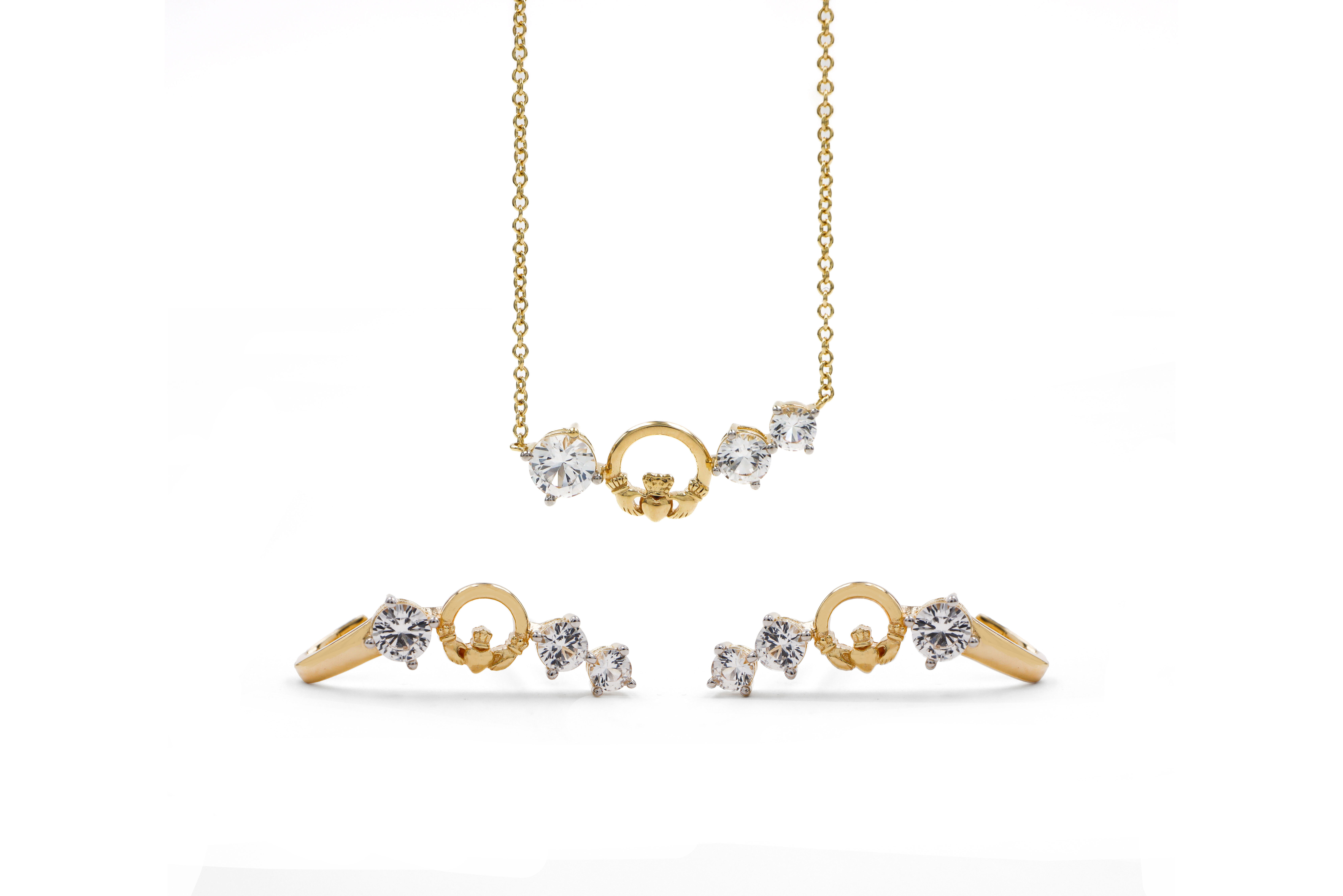 Womens Irish Polished Gold Vermeil Claddagh Gift Set