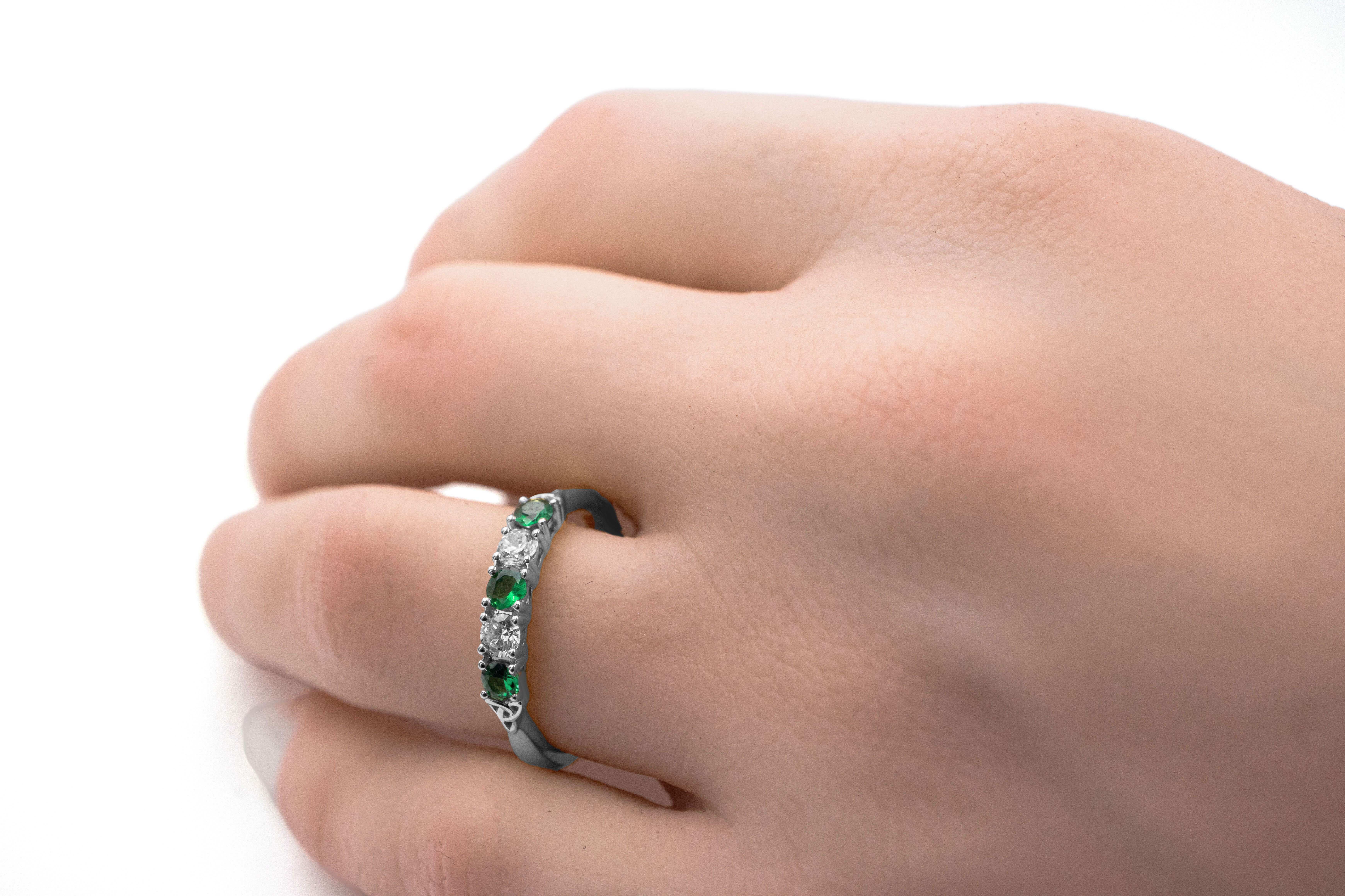 Authentic 14K White Gold Trinity Knot Ring For Women With a Polished Finish - Model Photo