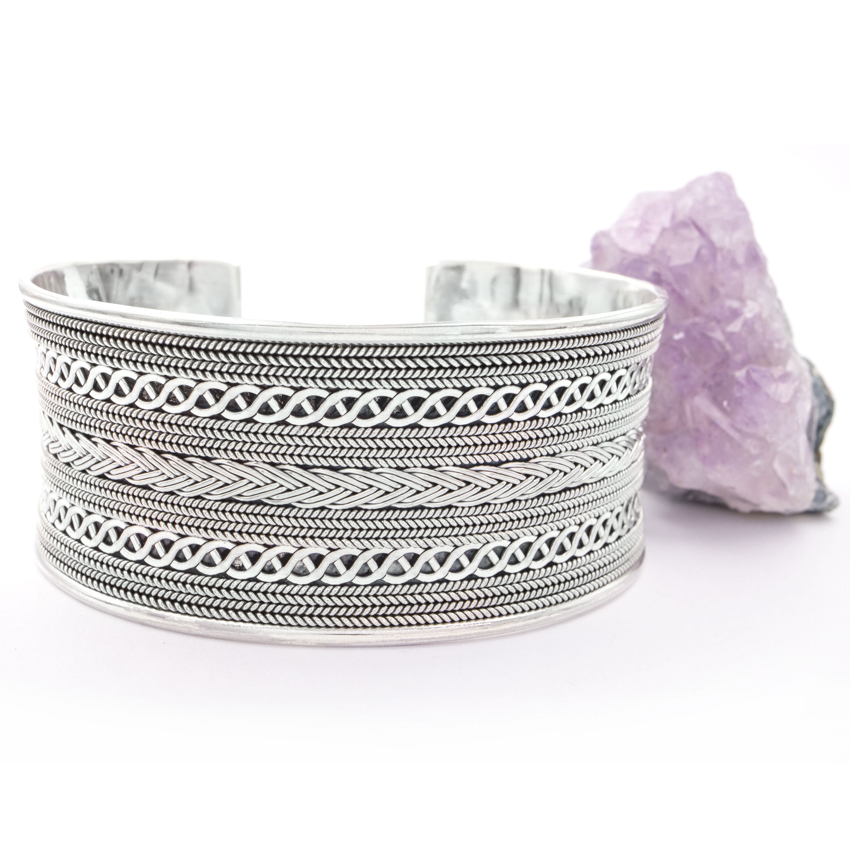 Wide Silver Celtic Braided Cuff Bangle