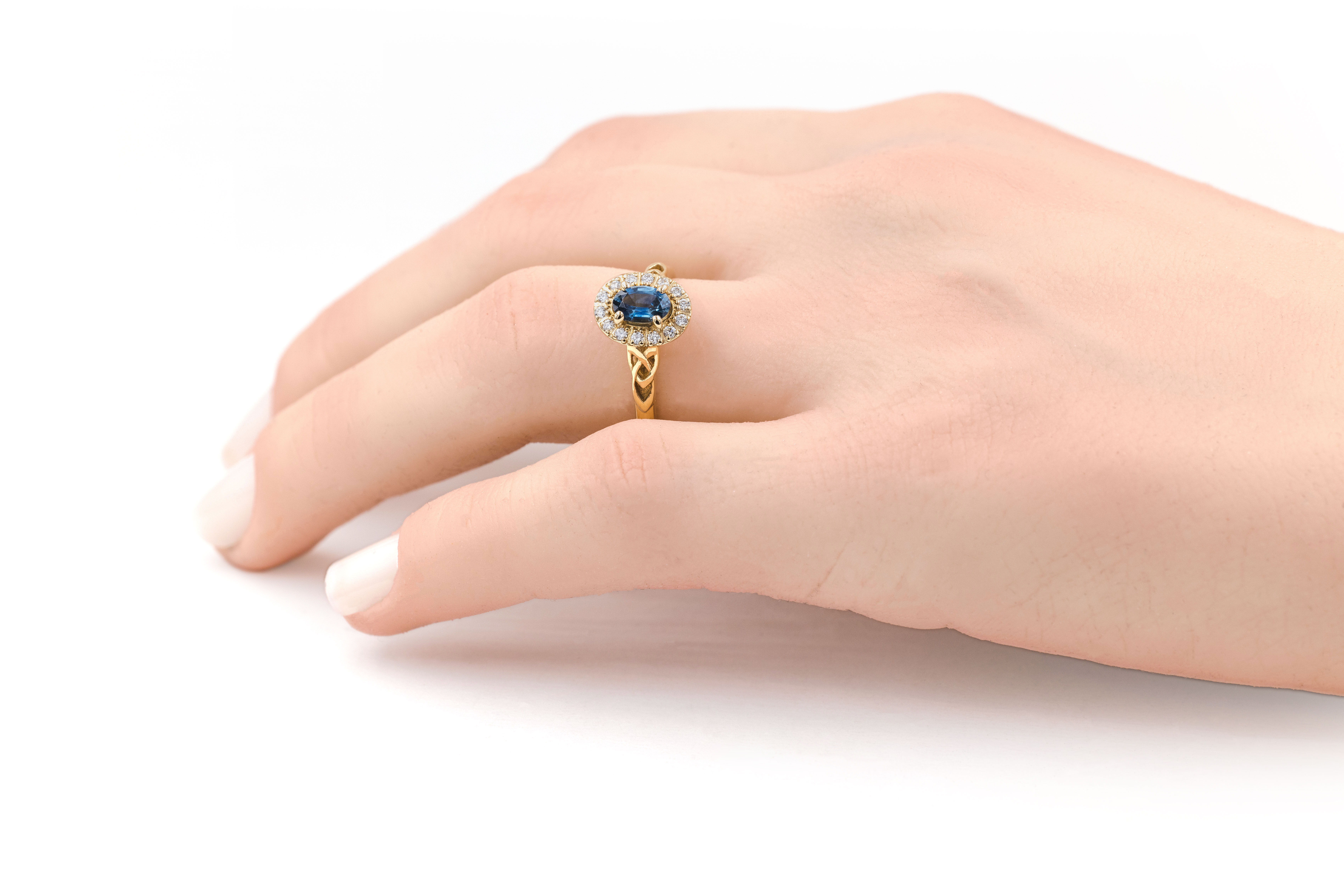 Real Yellow Gold Trinity Knot Engagement Ring For Women - Model Photo