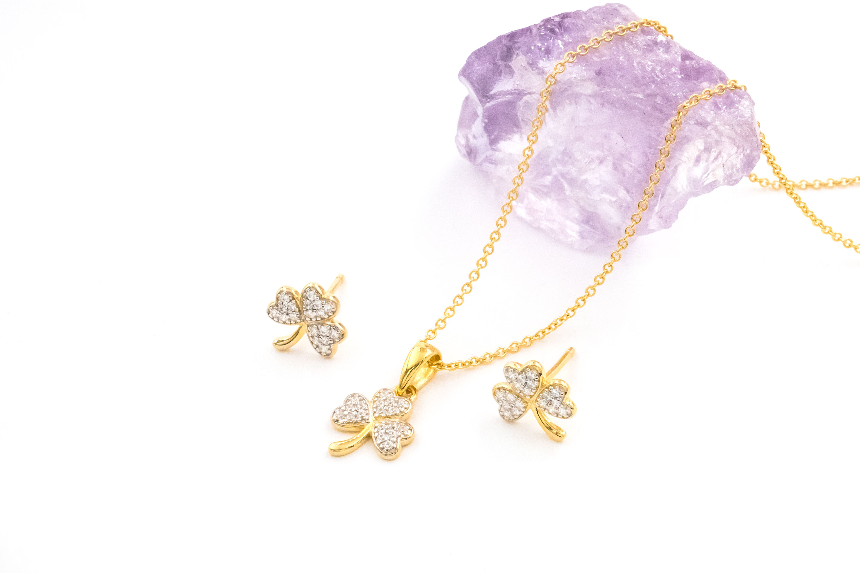 Petite Womens Irish 14K Gold Vermeil Shamrock Necklace