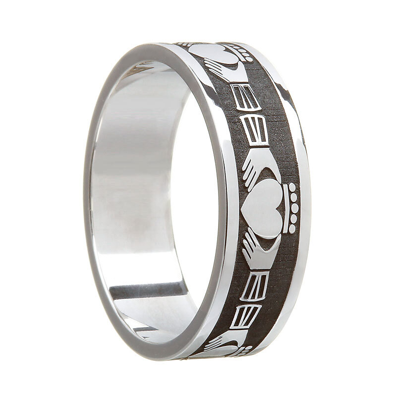 Genuine Sterling Silver Claddagh 7.0mm Ring For Men With a Oxidized Finish