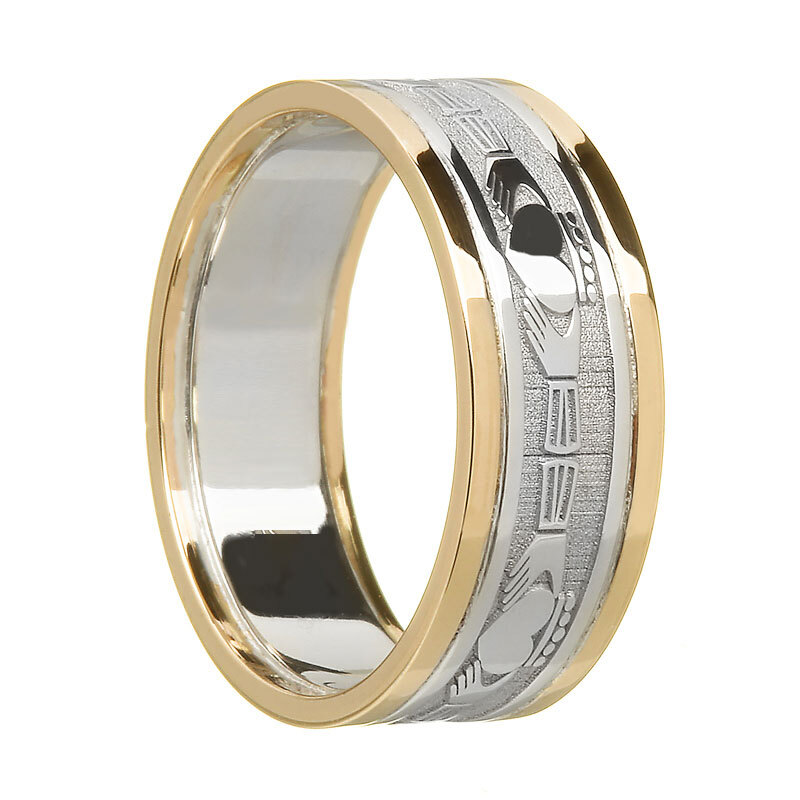 Womens Claddagh 7.5mm Ring in 14K White Gold & Yellow Gold