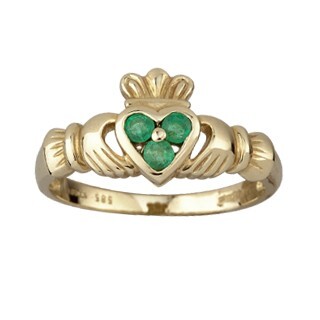 14K Gold Claddagh Ring Set with 3 Emeralds