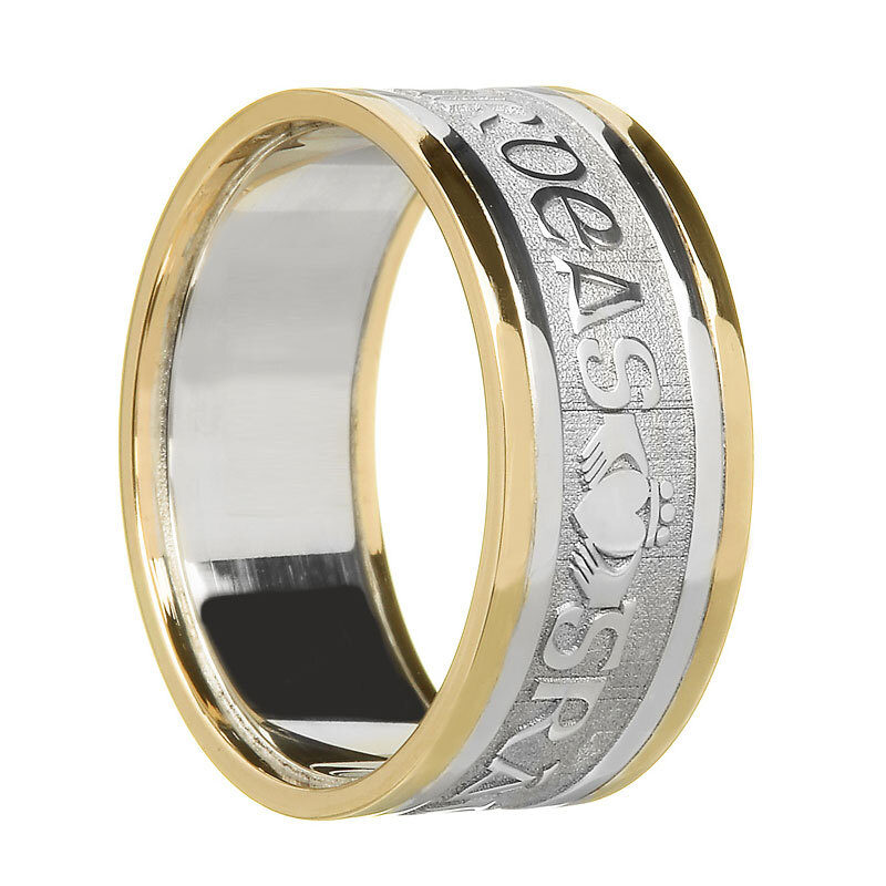 Authentic 14K White Gold & Yellow Gold Gaelic 9.0mm Ring For Men