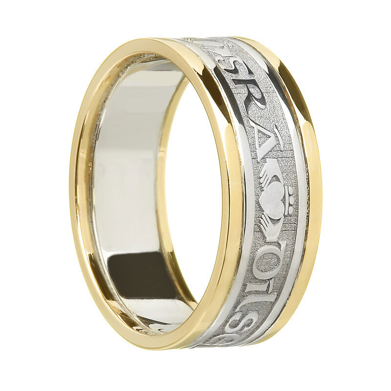 Gorgeous 14K White Gold & Yellow Gold Gaelic 7.5mm Ring For Women
