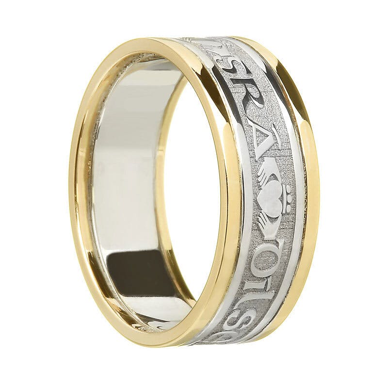 Gorgeous 14K White Gold & Yellow Gold Gaelic 7.5mm Ring For Women