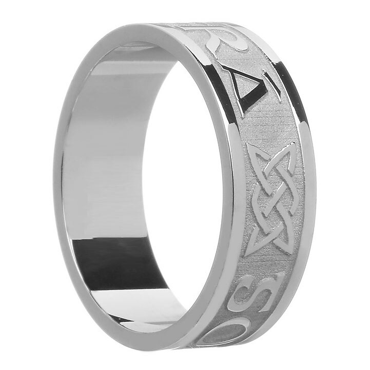 Mens Gaelic Wedding Ring in Real 14K White Gold