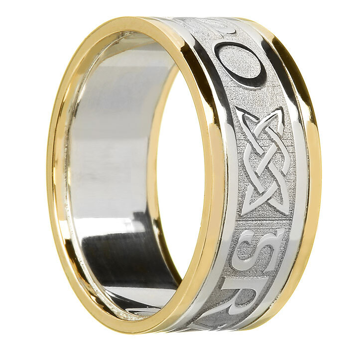 Authentic White Gold & Yellow Gold Gaelic 7.5mm Ring For Men