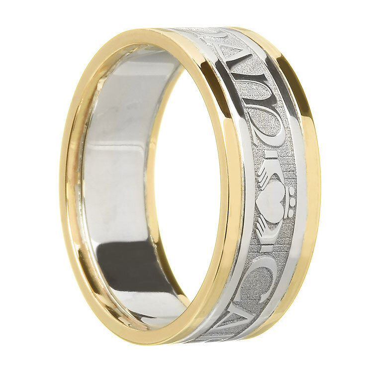 Womens Gaelic Wedding Ring in 10K White Gold & Yellow Gold