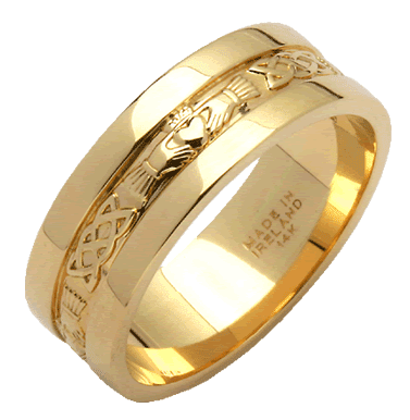 Gold Corrib Claddagh Wedding Band with Wide Trim