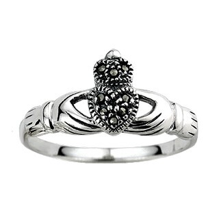 Ladies Silver Claddagh Ring with Marcasite Heart