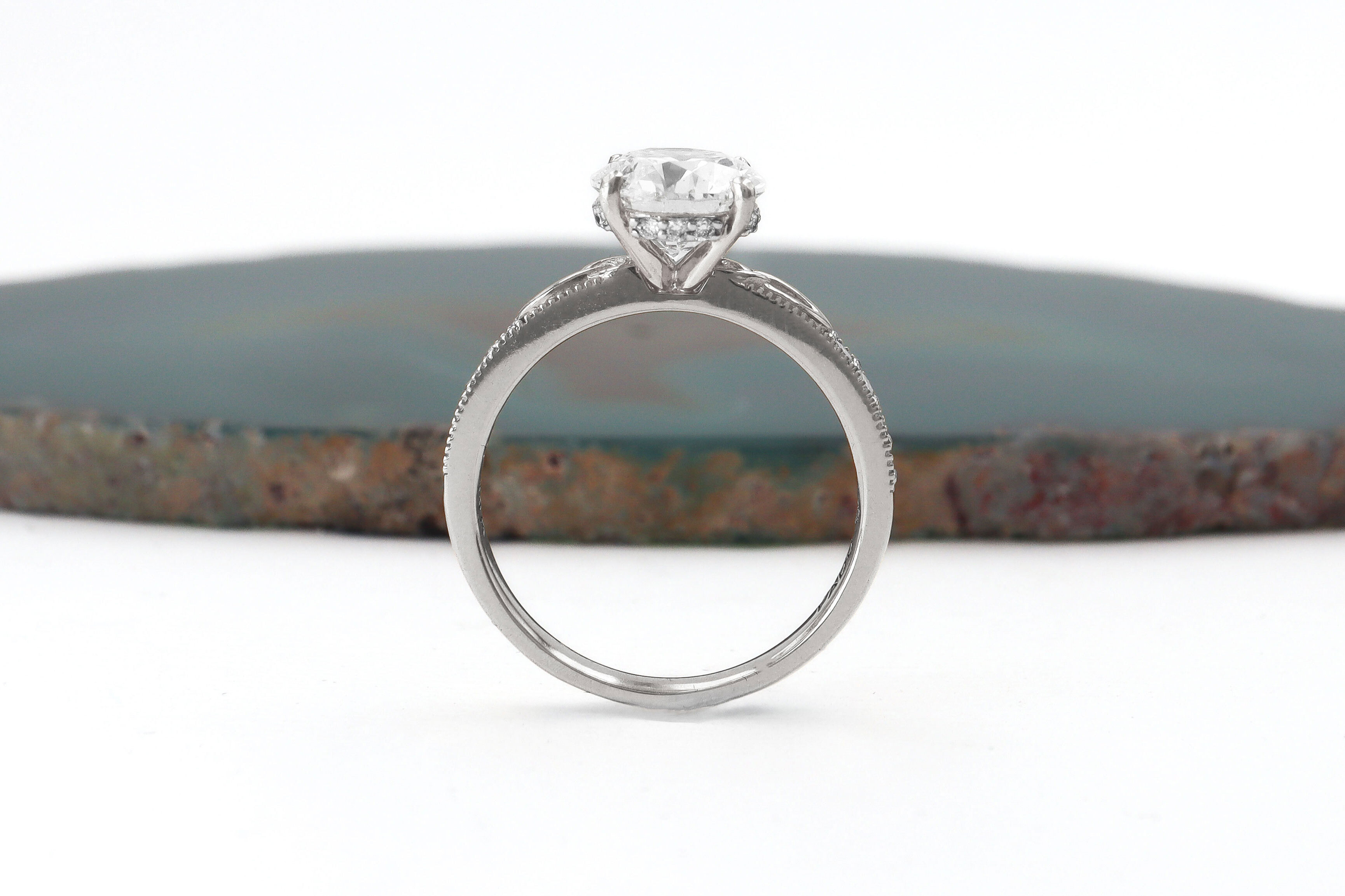 Womens Authentic Polished 14K White Gold Trinity Knot 2.00ct Lab Grown Diamond Engagement Ring. Side View.