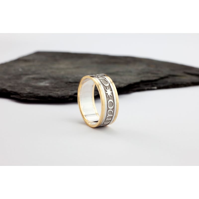 Striking White Gold & Yellow Gold Gaelic 9.0mm Ring For Women