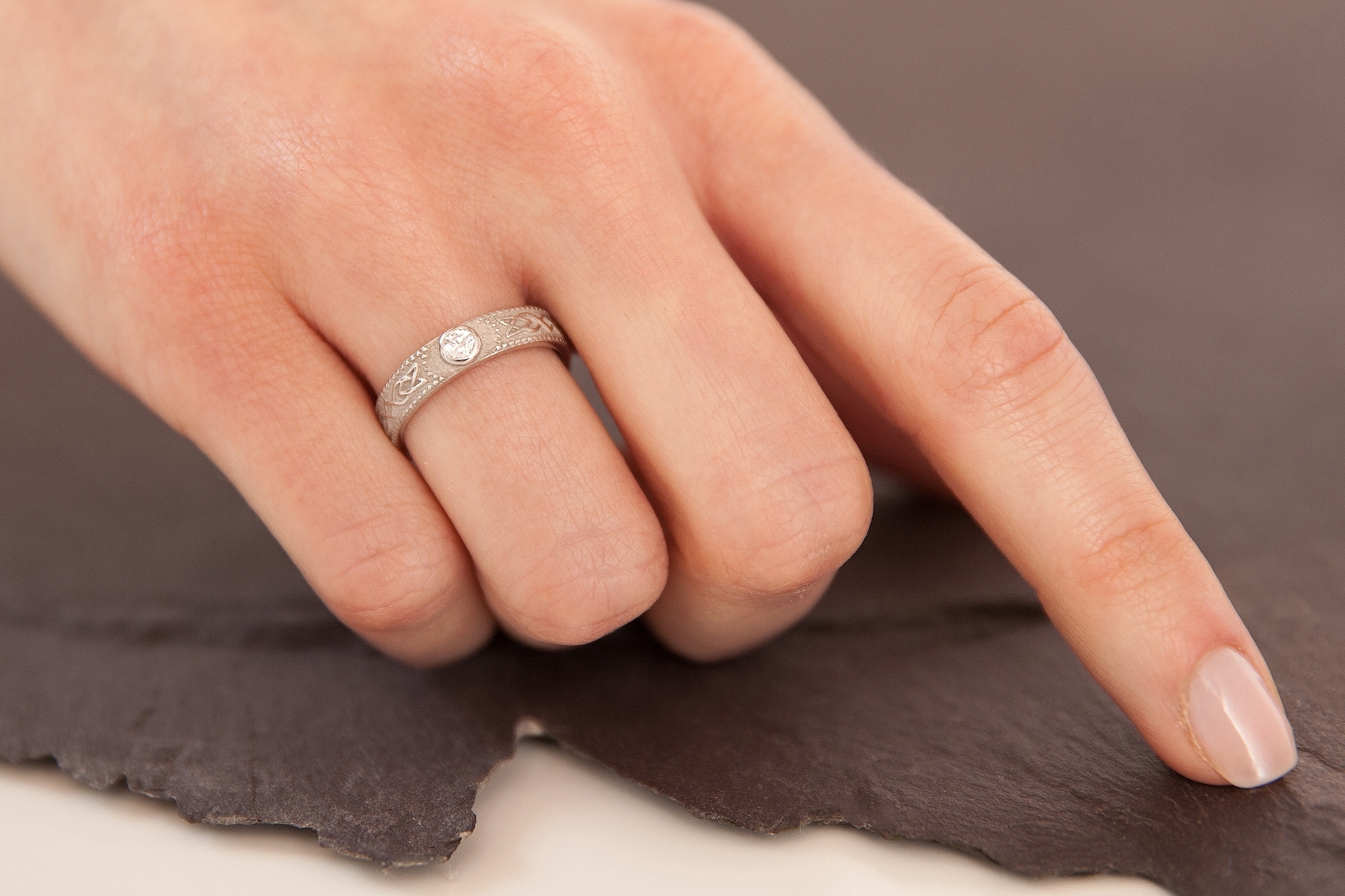 Luxurious Platinum Ardagh Chalice 4.0mm Ring For Women - Model Photo