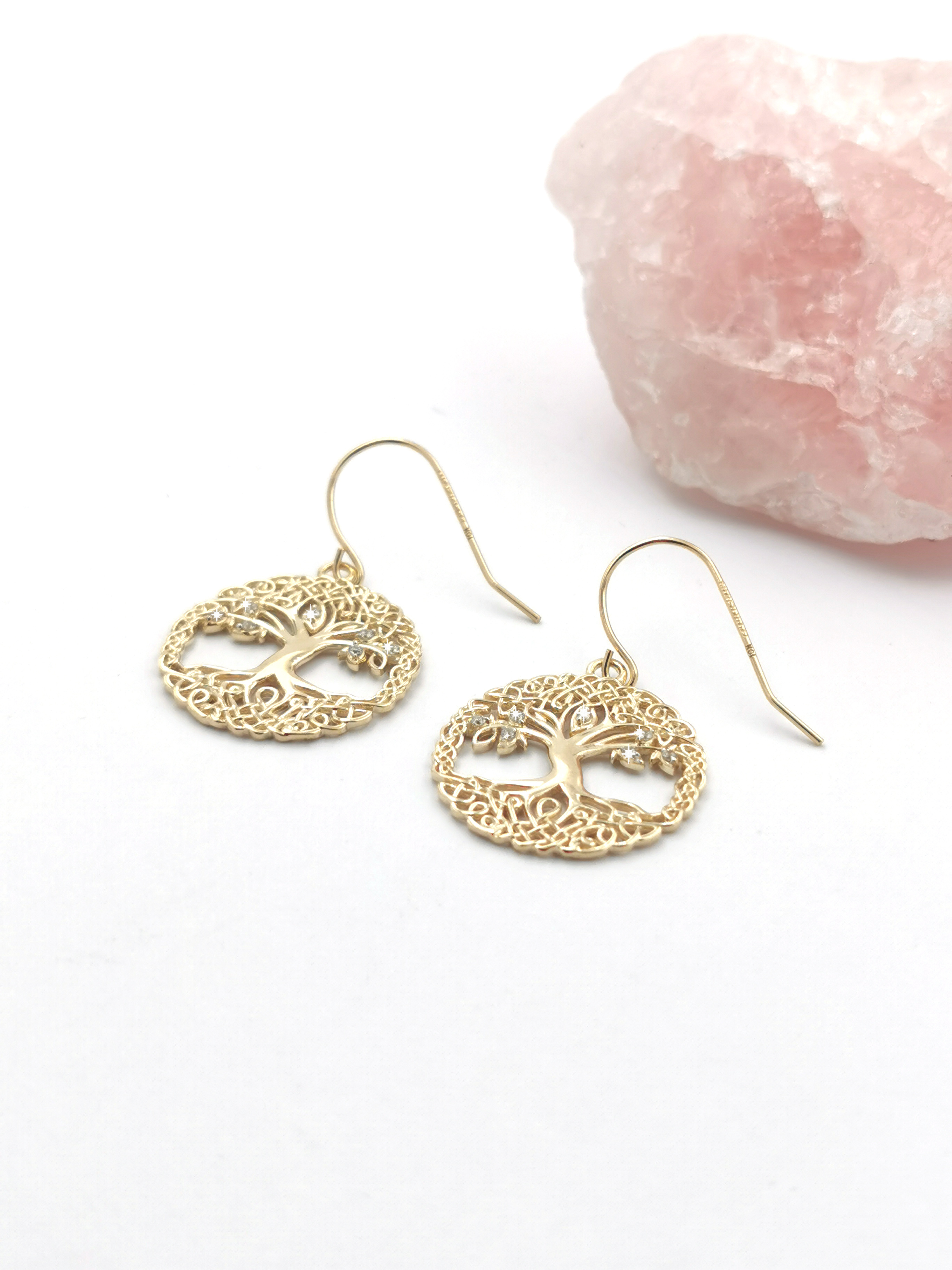 Womens Tree of Life Earrings in Yellow Gold