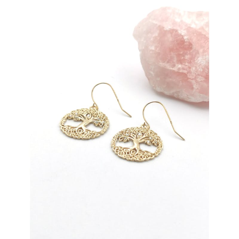 Womens Tree of Life Earrings in Yellow Gold