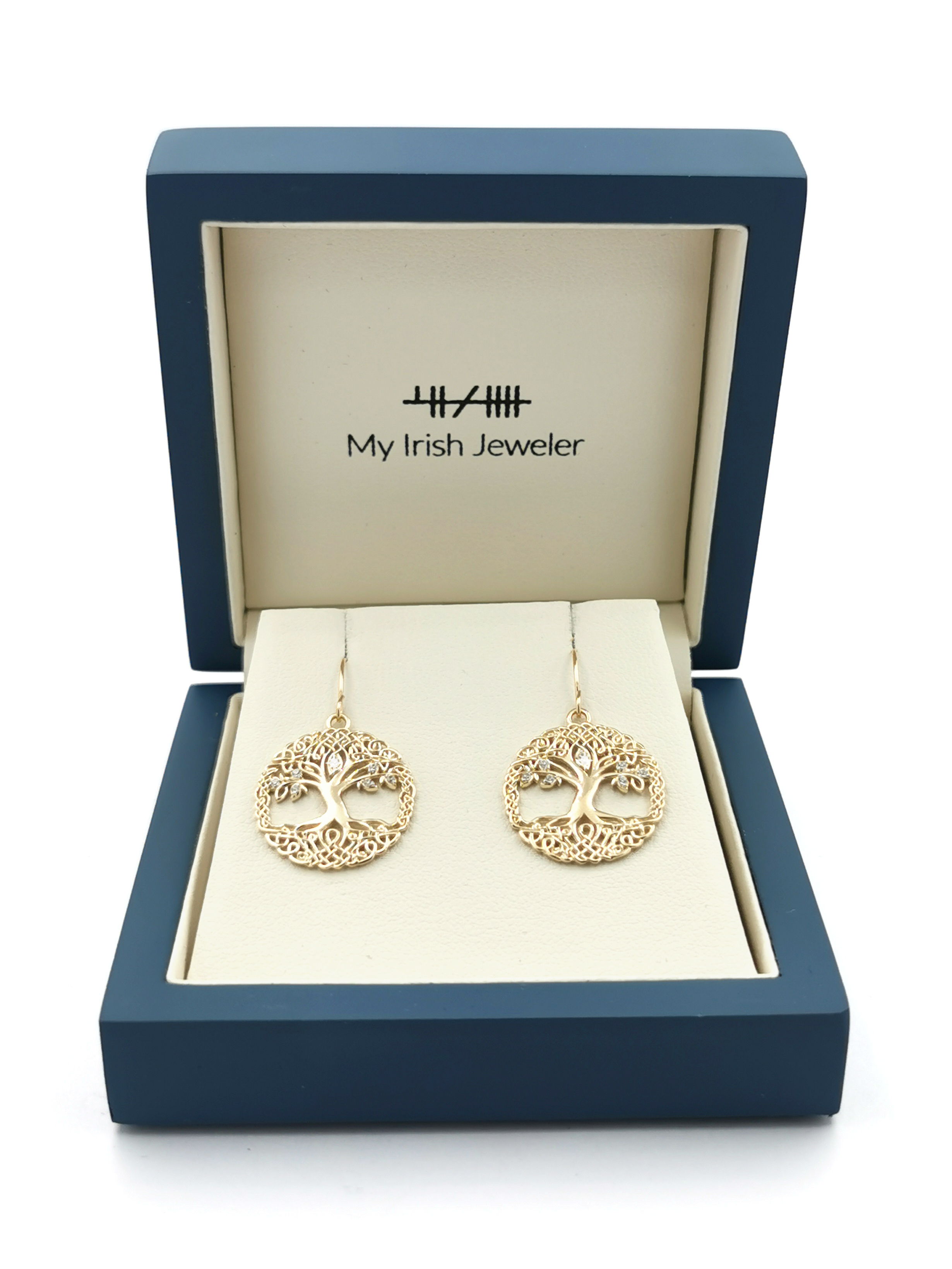 Womens Tree of Life Earrings in 10K Yellow Gold. In Luxury Packaging.