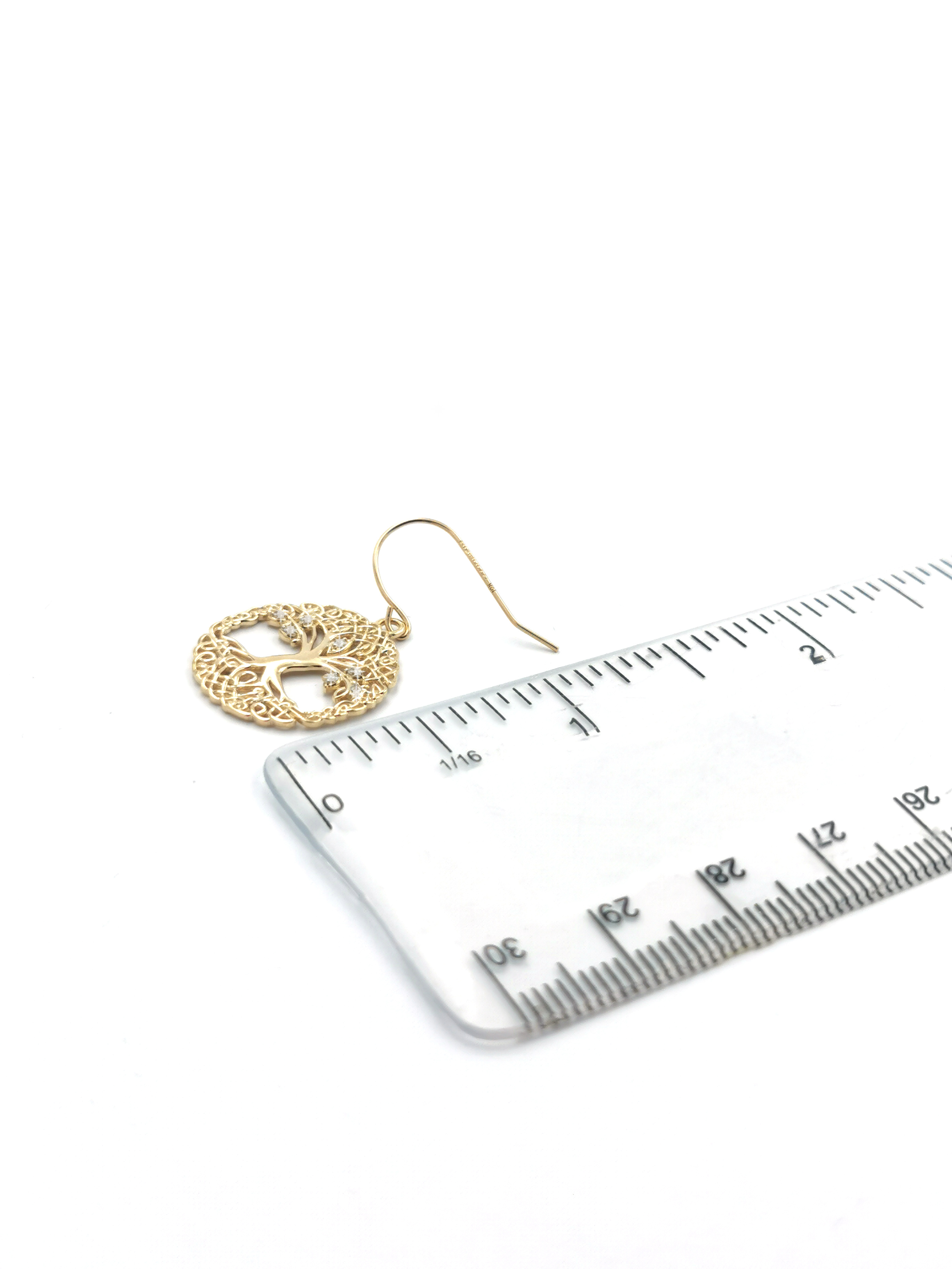 Attractive Yellow Gold Tree of Life Earrings For Women. Picture For Scale.
