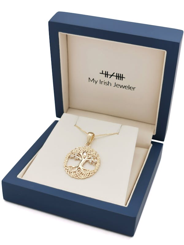 Womens Tree of Life Necklace in 10K Yellow Gold. In Luxury Packaging.
