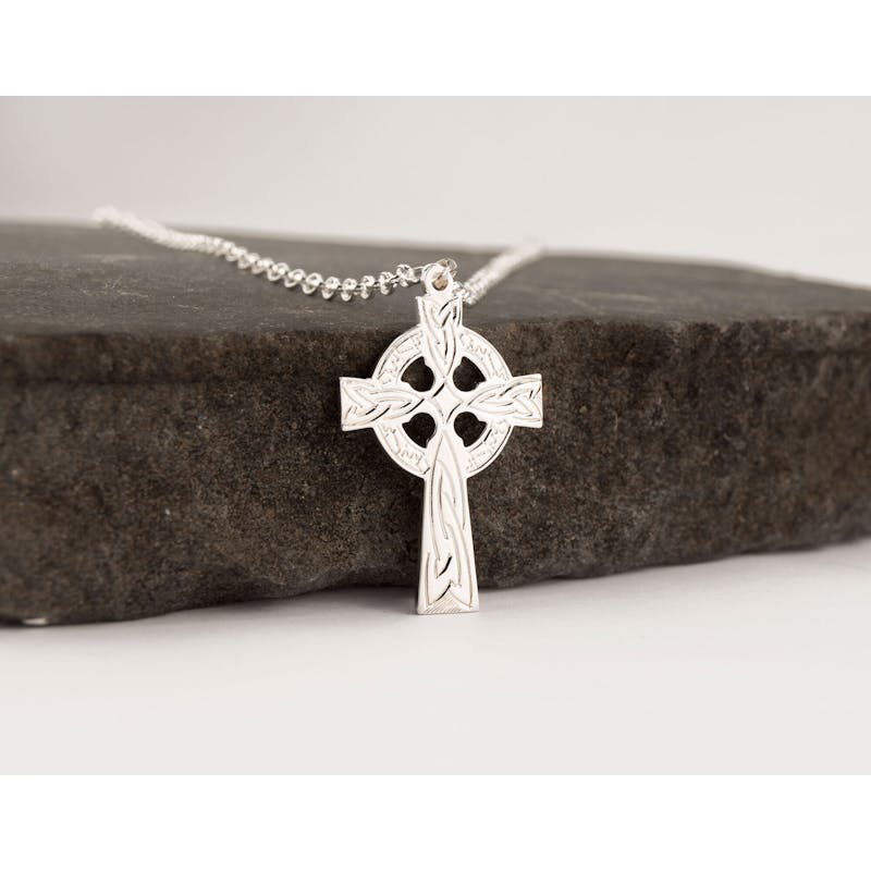 Large Silver Engraved Celtic Cross