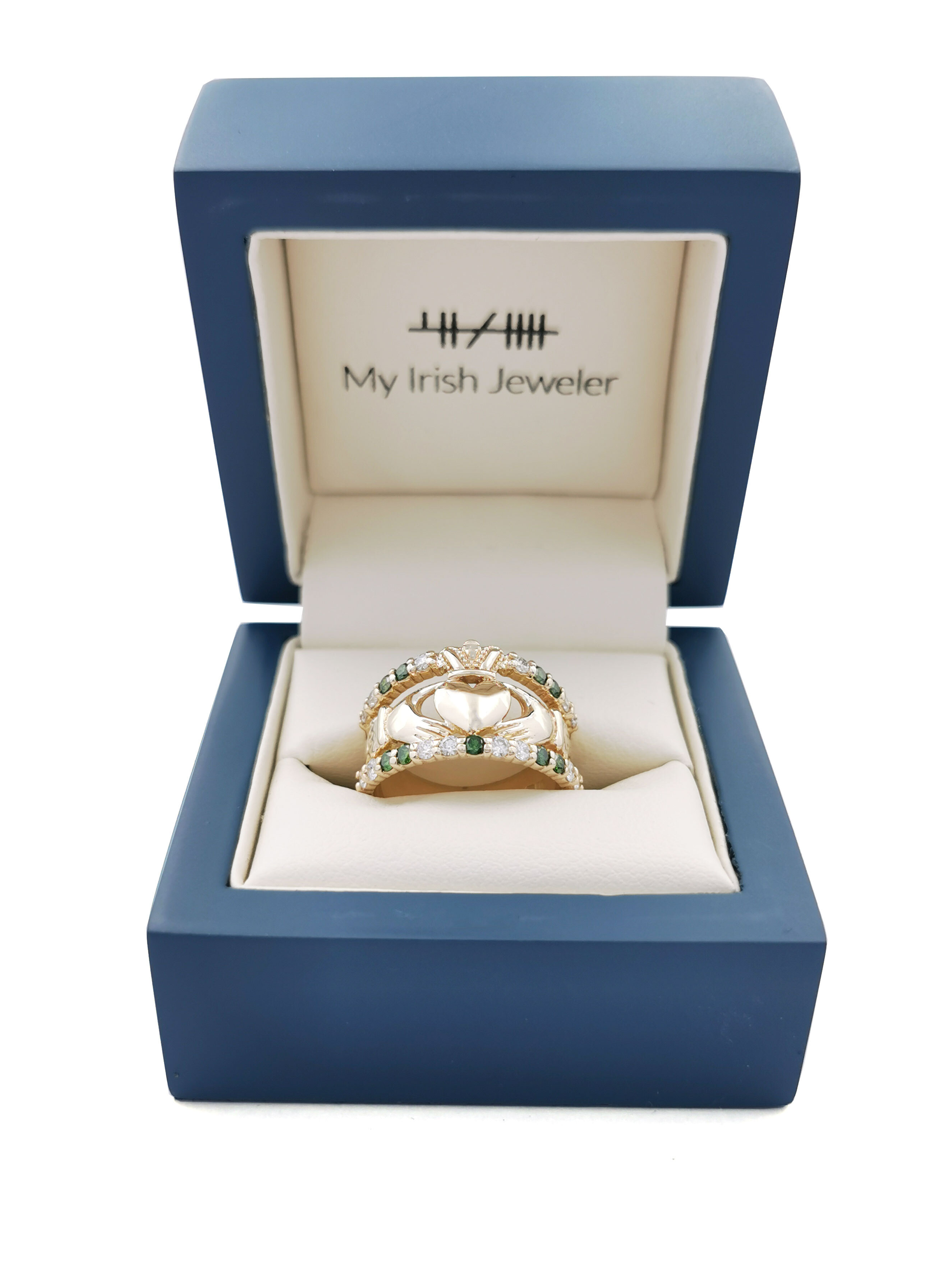 Authentic 14K Yellow Gold Claddagh Anniversary Ring For Women. In Luxury Packaging.