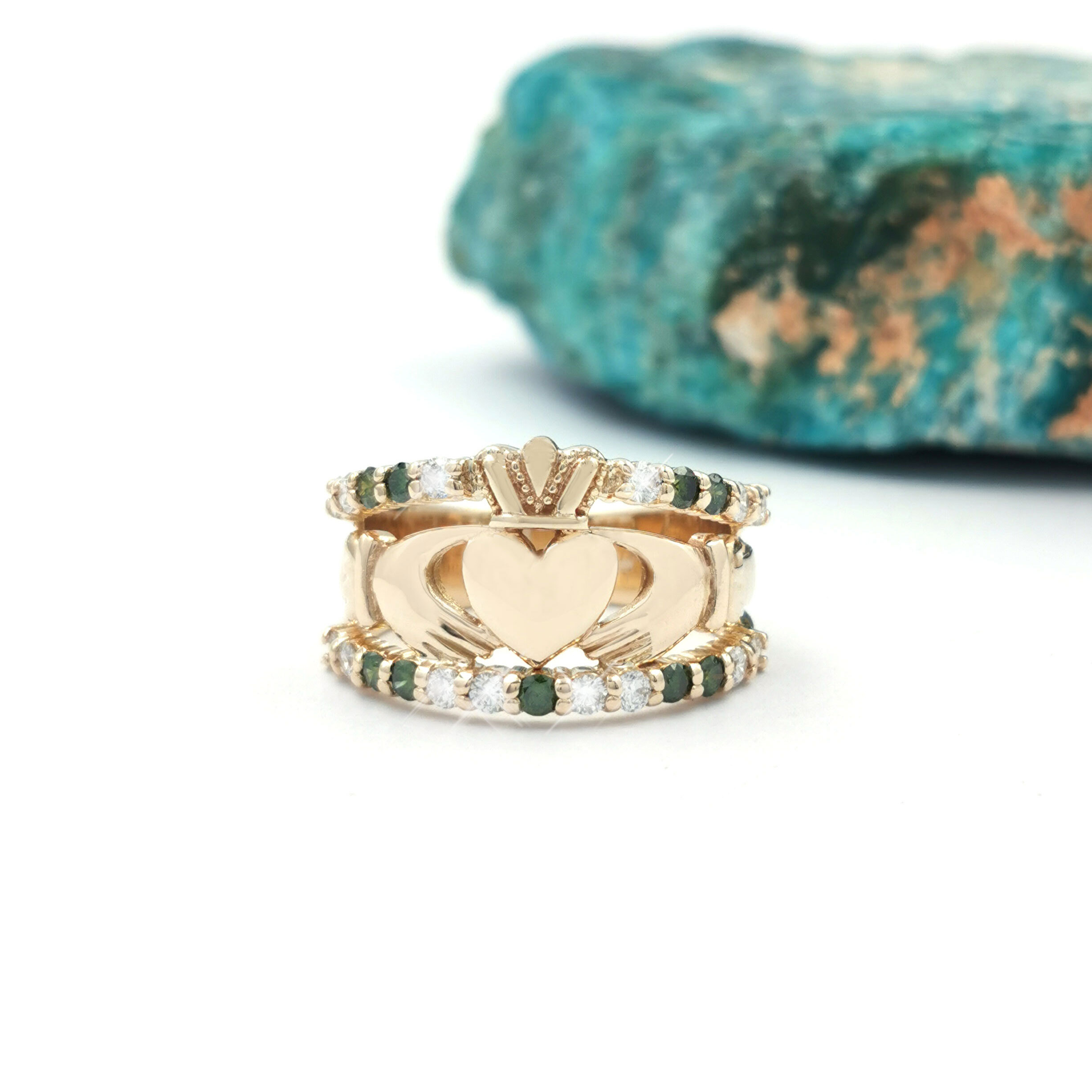 14K set with Green and White Diamonds