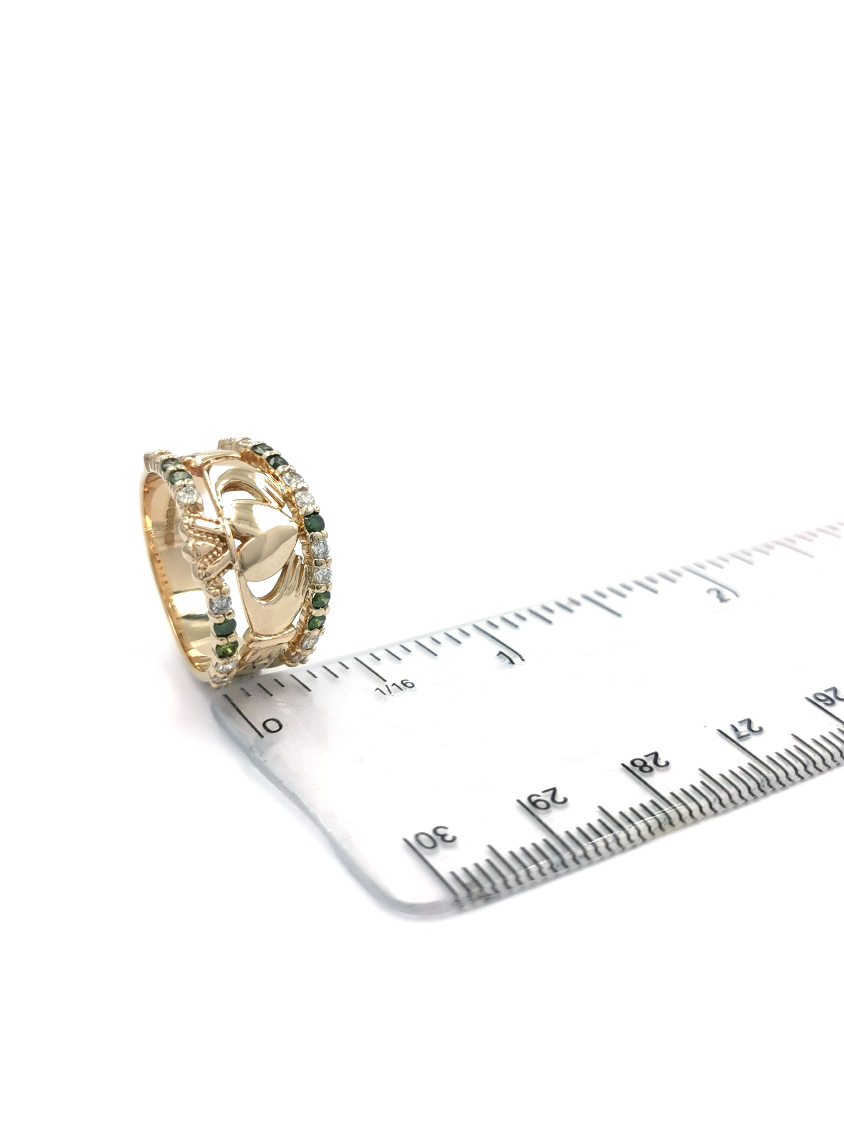 Romantic 14K Yellow Gold Claddagh Anniversary Ring For Women. Picture For Scale.