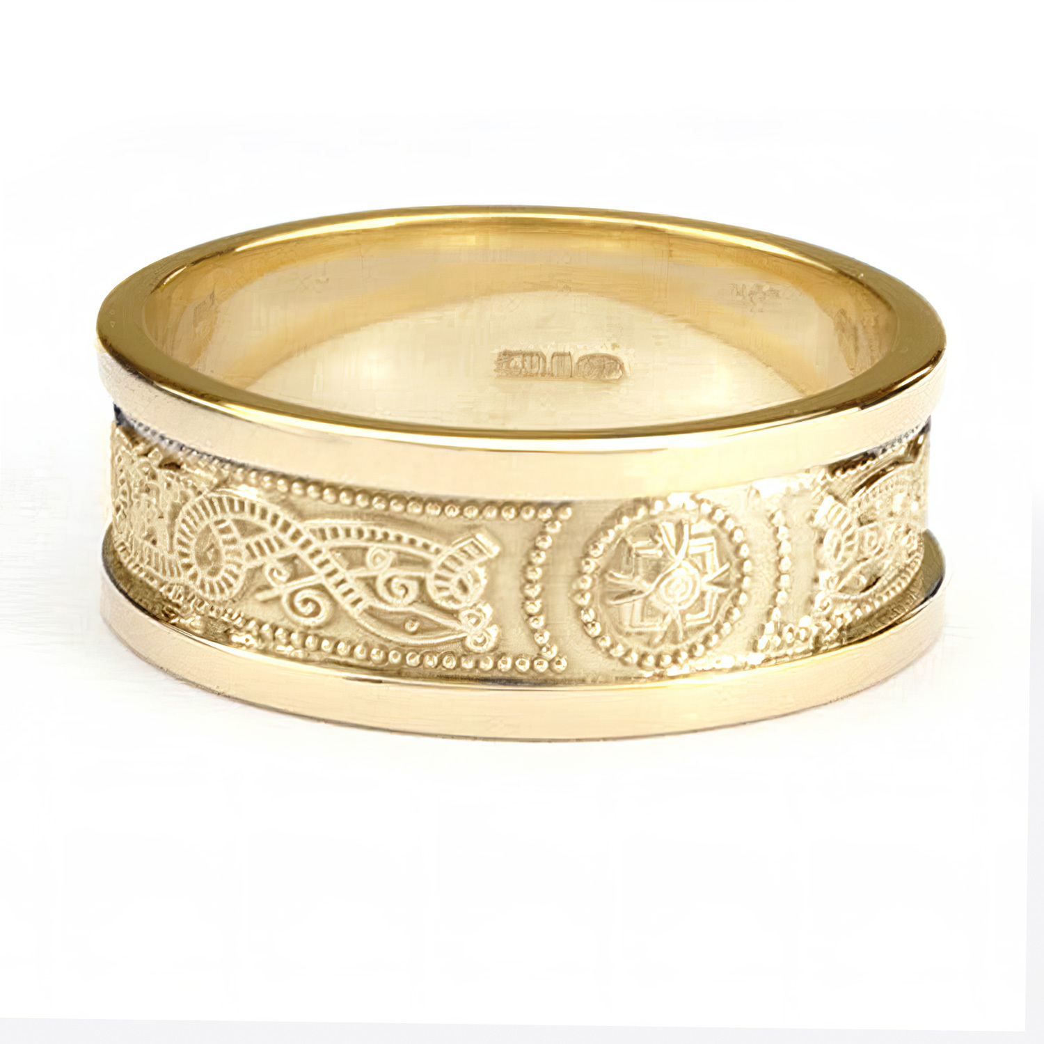 Authentic Polished 18K Yellow Gold Ardagh Chalice & Celtic Knot 8.0mm Ring