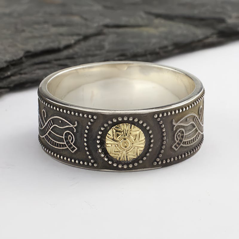 14407 antiqued celtic warrior ring silver gold 9mm wide