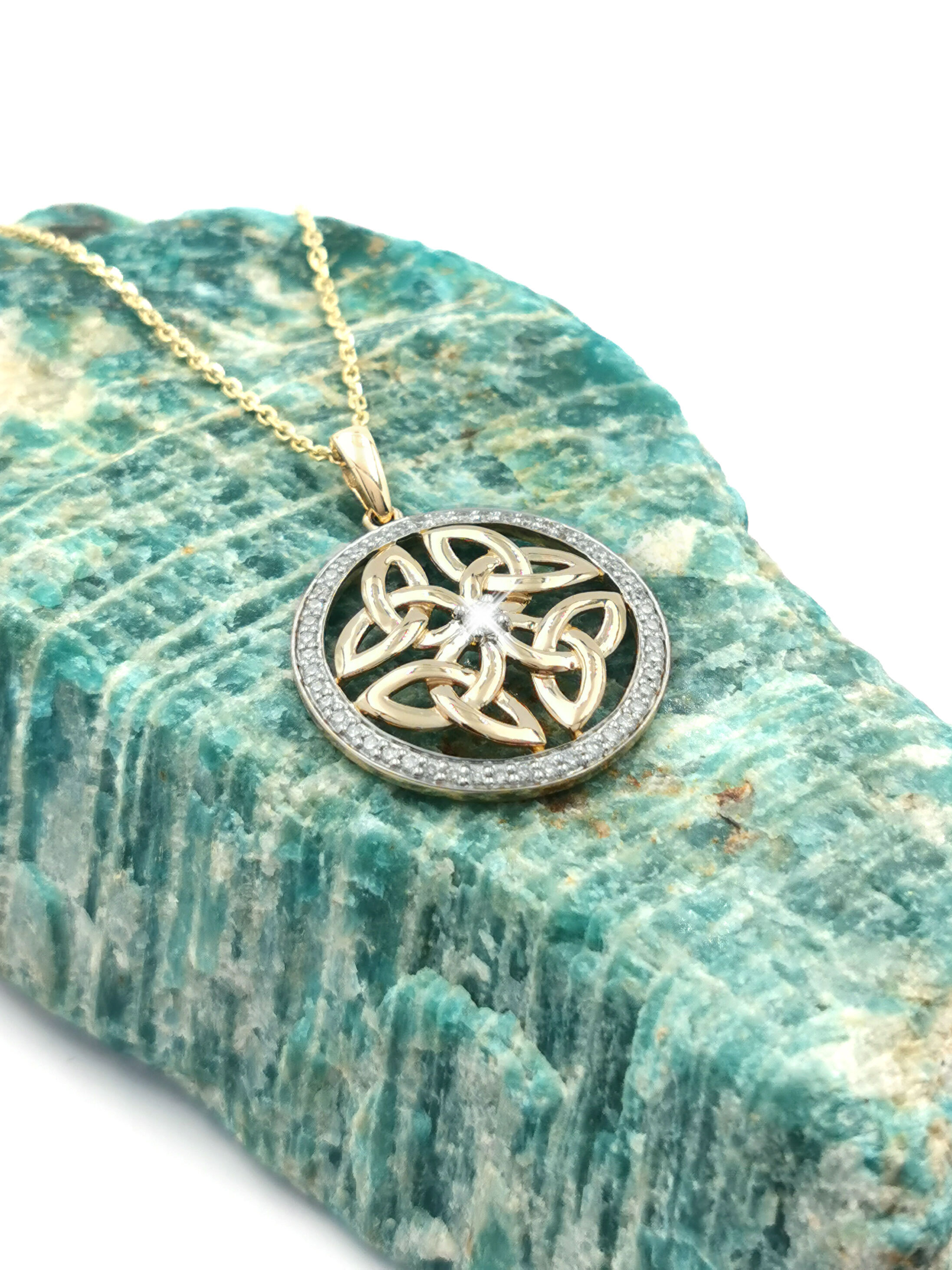 Attractive Yellow Gold Trinity Knot & Celtic Knot Necklace For Women
