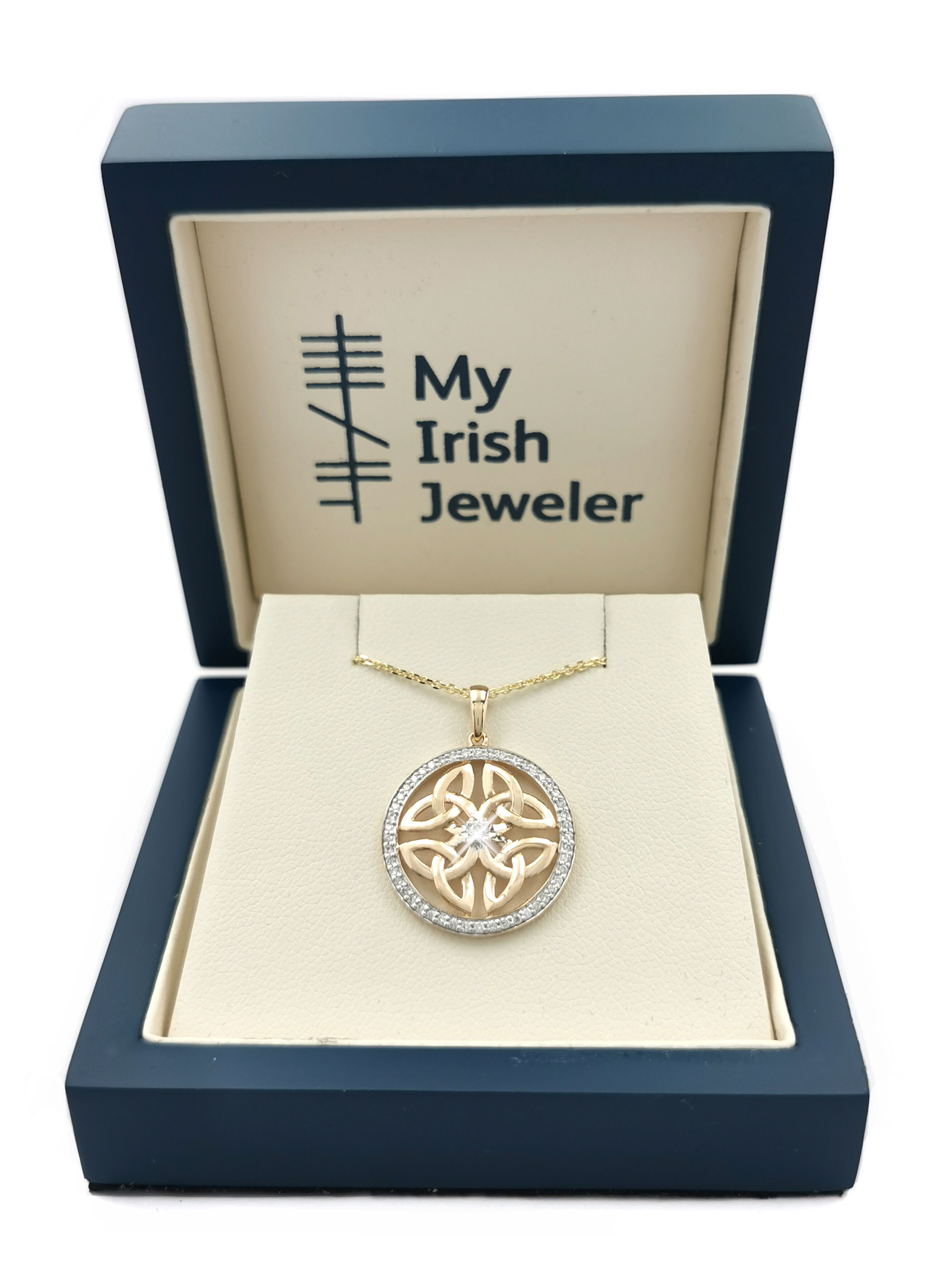Real Yellow Gold Trinity Knot & Celtic Knot Necklace For Women. In Luxury Packaging.