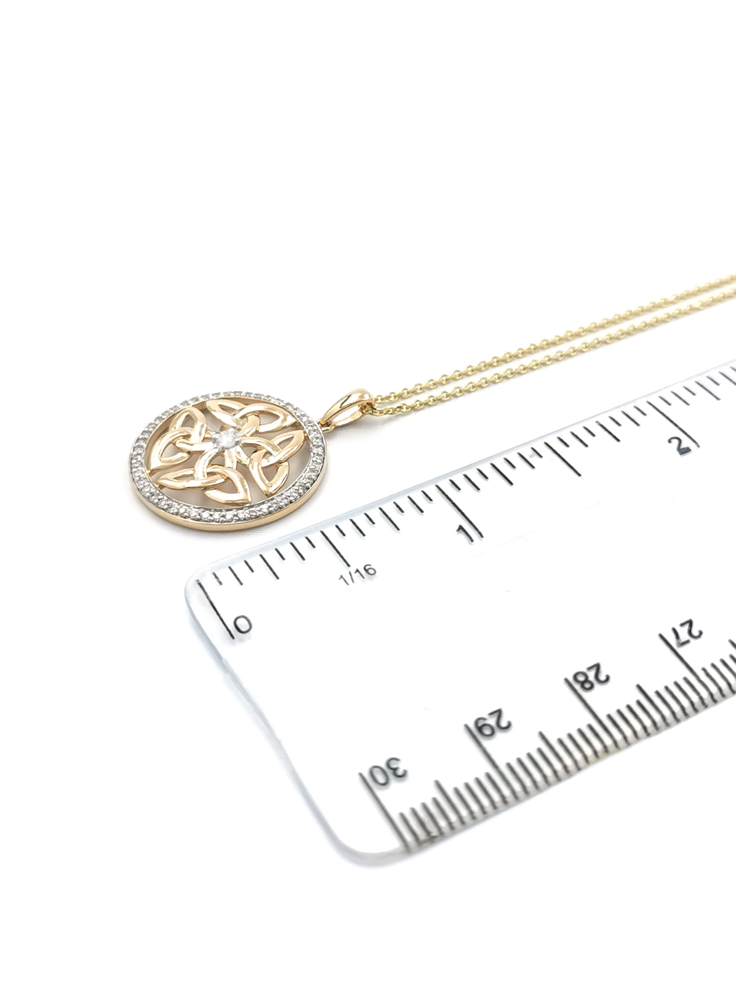 Gorgeous 14K Yellow Gold Trinity Knot Necklace For Women. Picture For Scale.