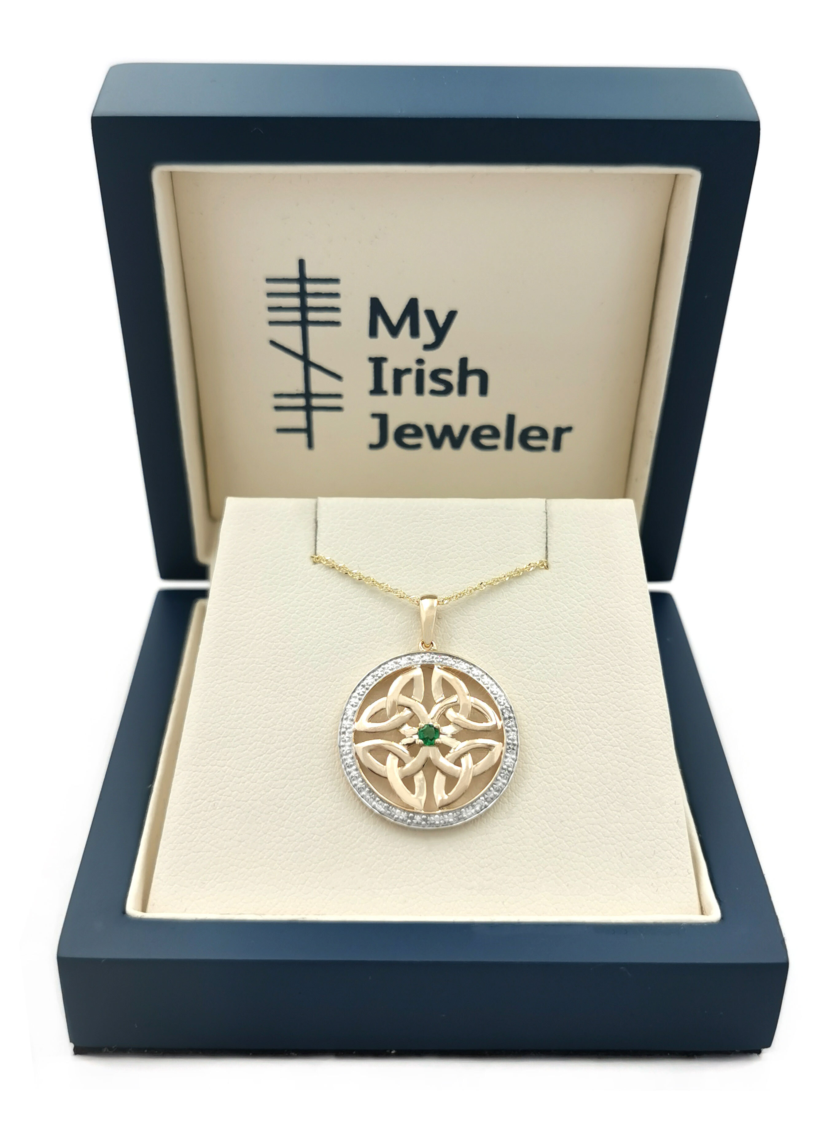 Attractive Yellow Gold Trinity Knot Necklace For Women. In Luxury Packaging.