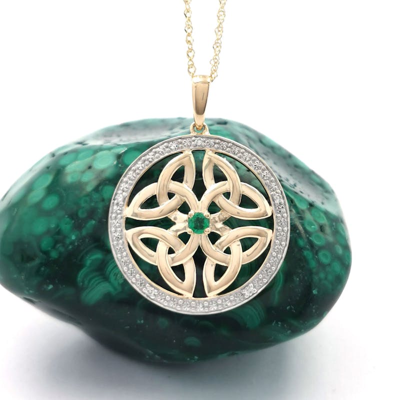 14K Emerald & Diamond Trinity Knot Pendant