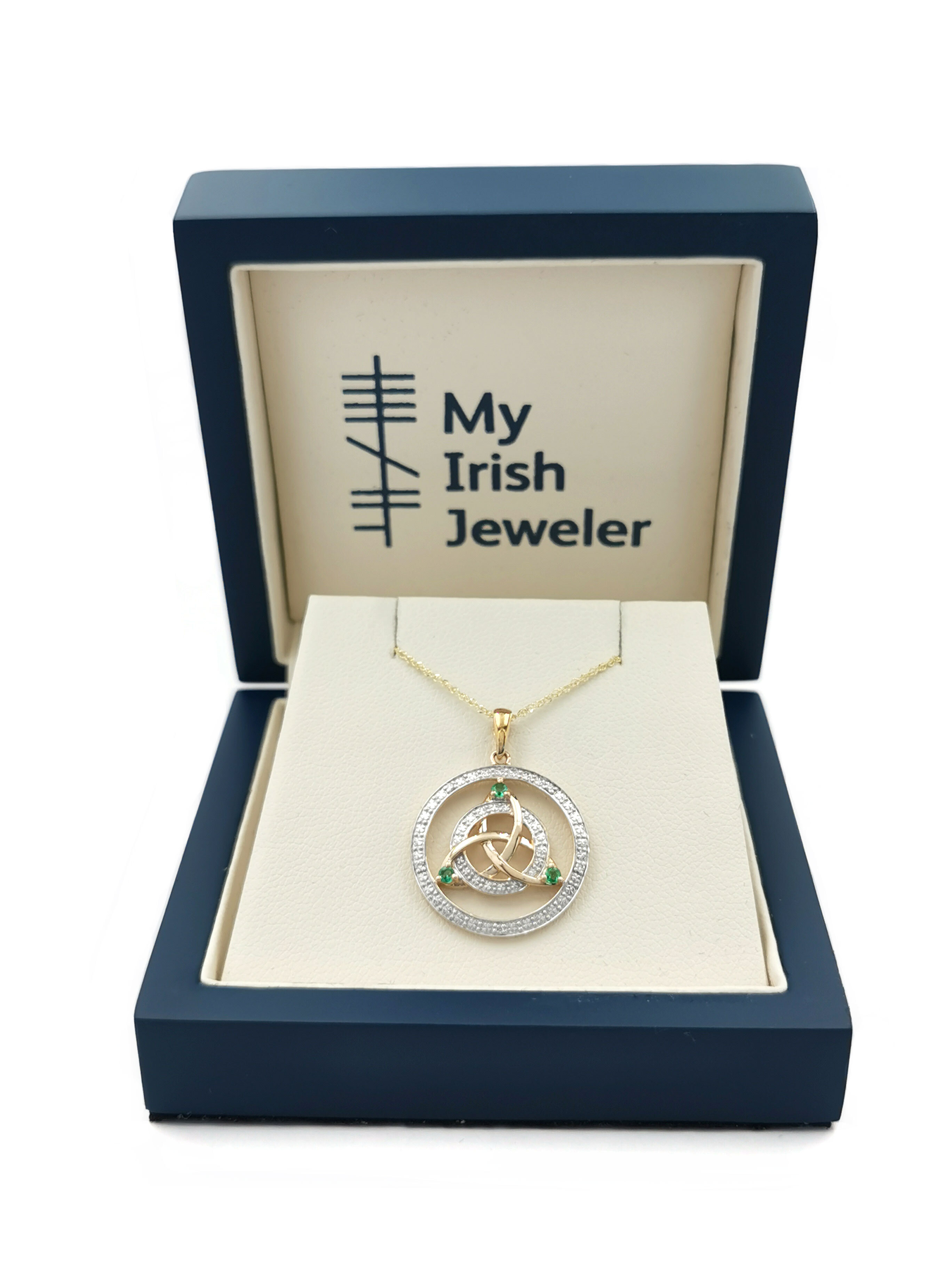 Striking 14K Yellow Gold & White Gold Trinity Knot Necklace For Women. In Luxury Packaging.