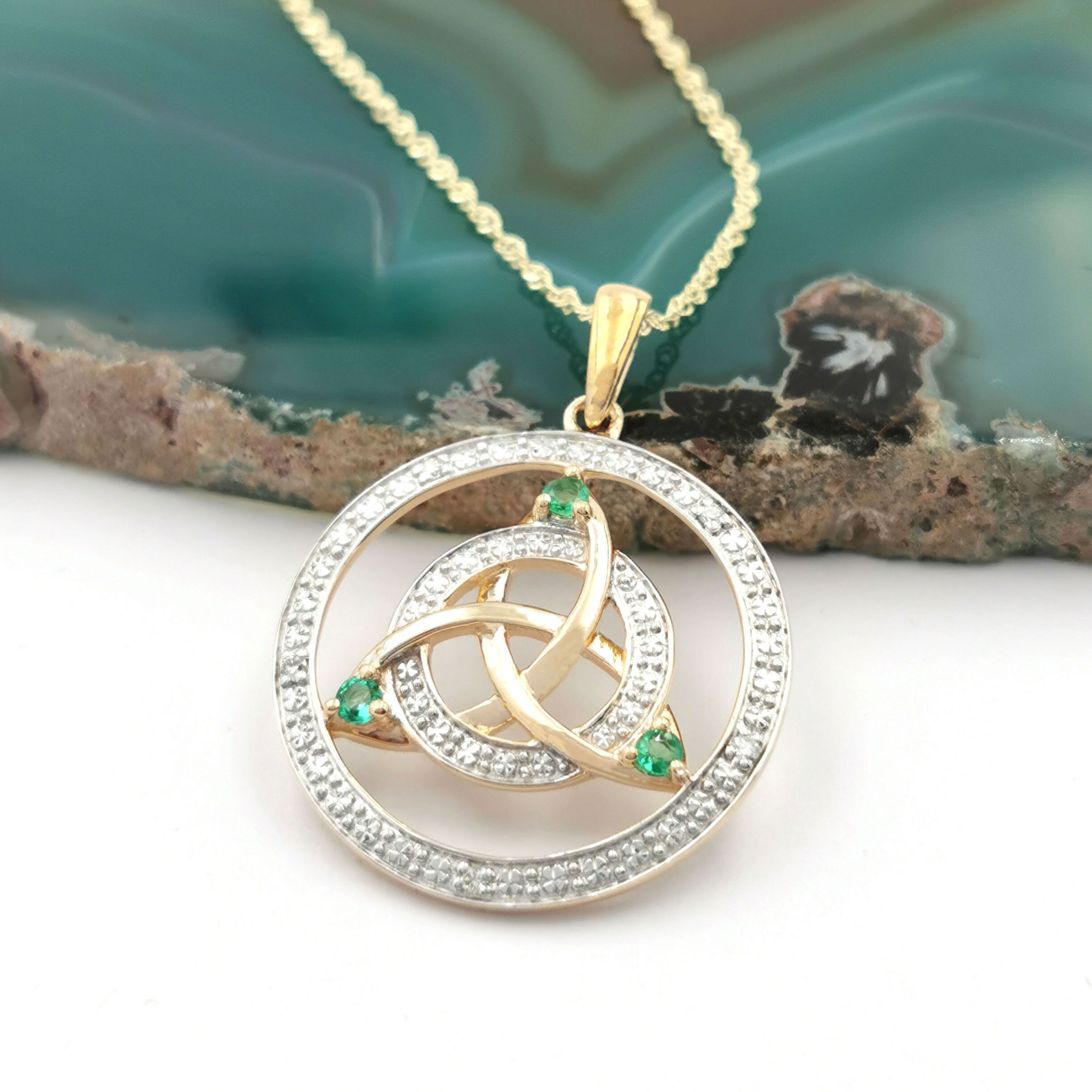 14KT Gold Vermeil Malachite Celtic Necklace - Irish Jewelry | Irish Store |  Tipperary Irish Importer | Celtic Jeweler